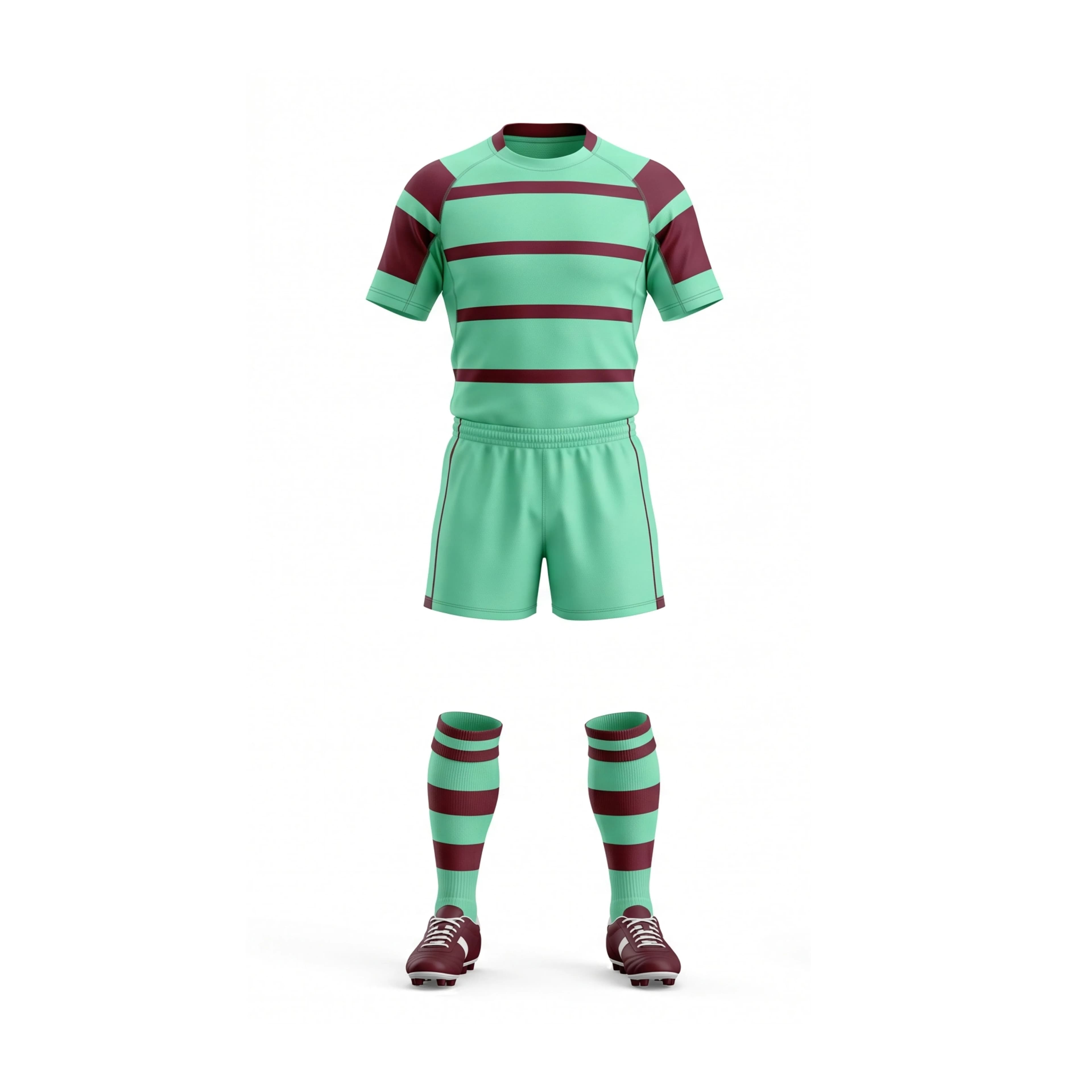 Mint Green & Maroon Striped Rugby Kit with Solid Shorts