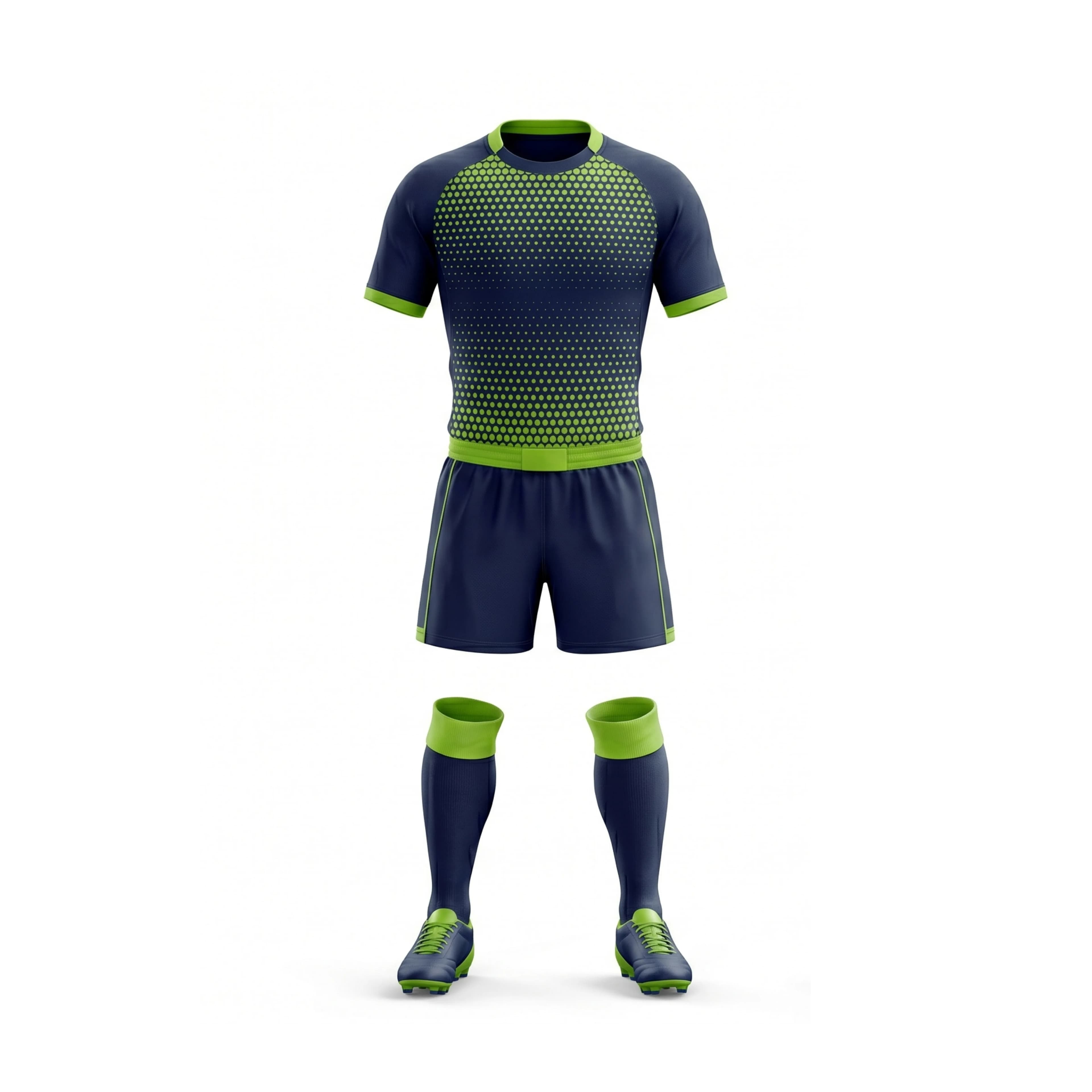 Navy & Lime Green Halftone Dot Rugby Uniform Set