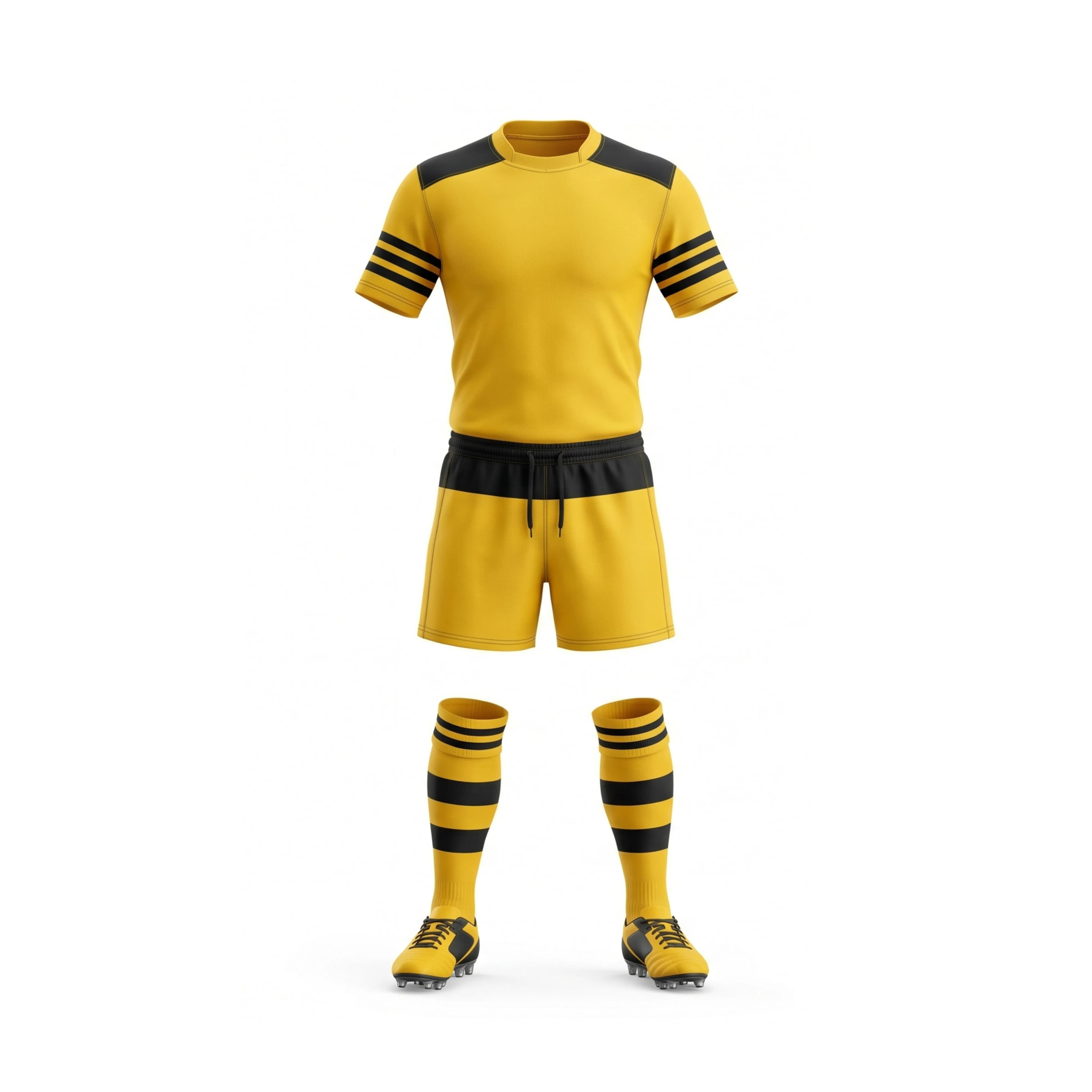 Yellow & Black Striped Rugby Shirt, Shorts & Socks Uniform Set