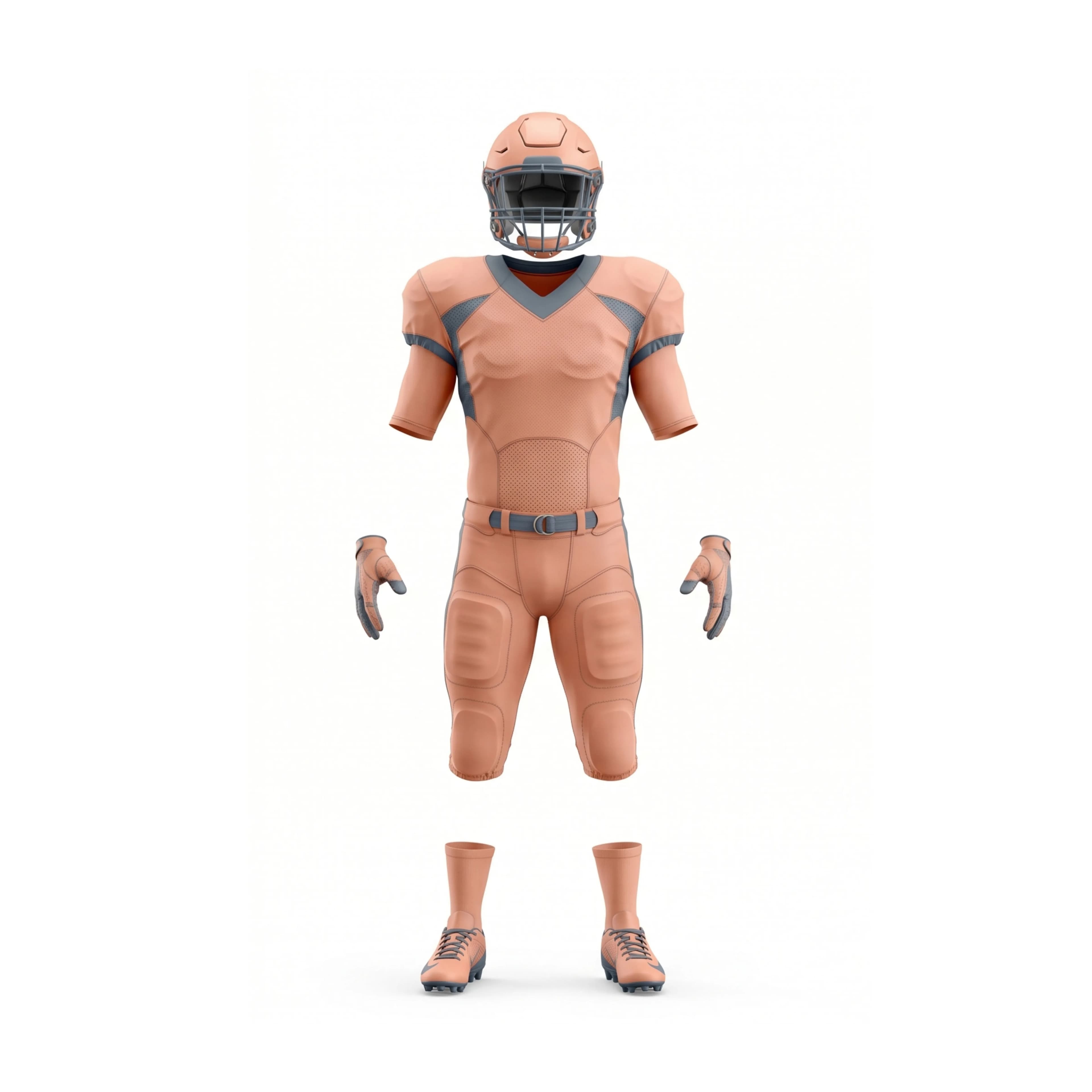 Peach & Grey Two-Tone American Football Uniform Set with Helmet