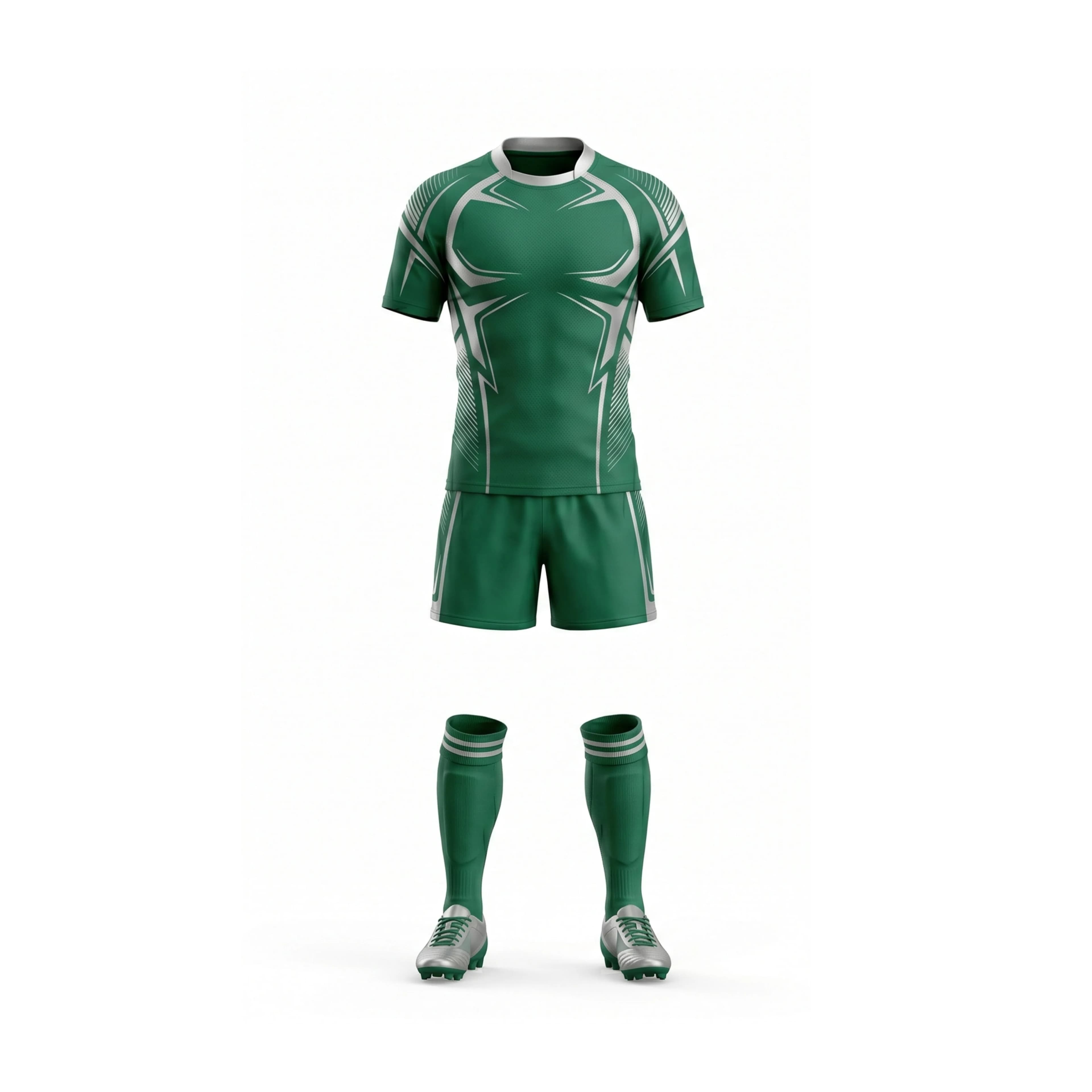 Emerald Green & White Patterned Rugby Jersey & Shorts Set