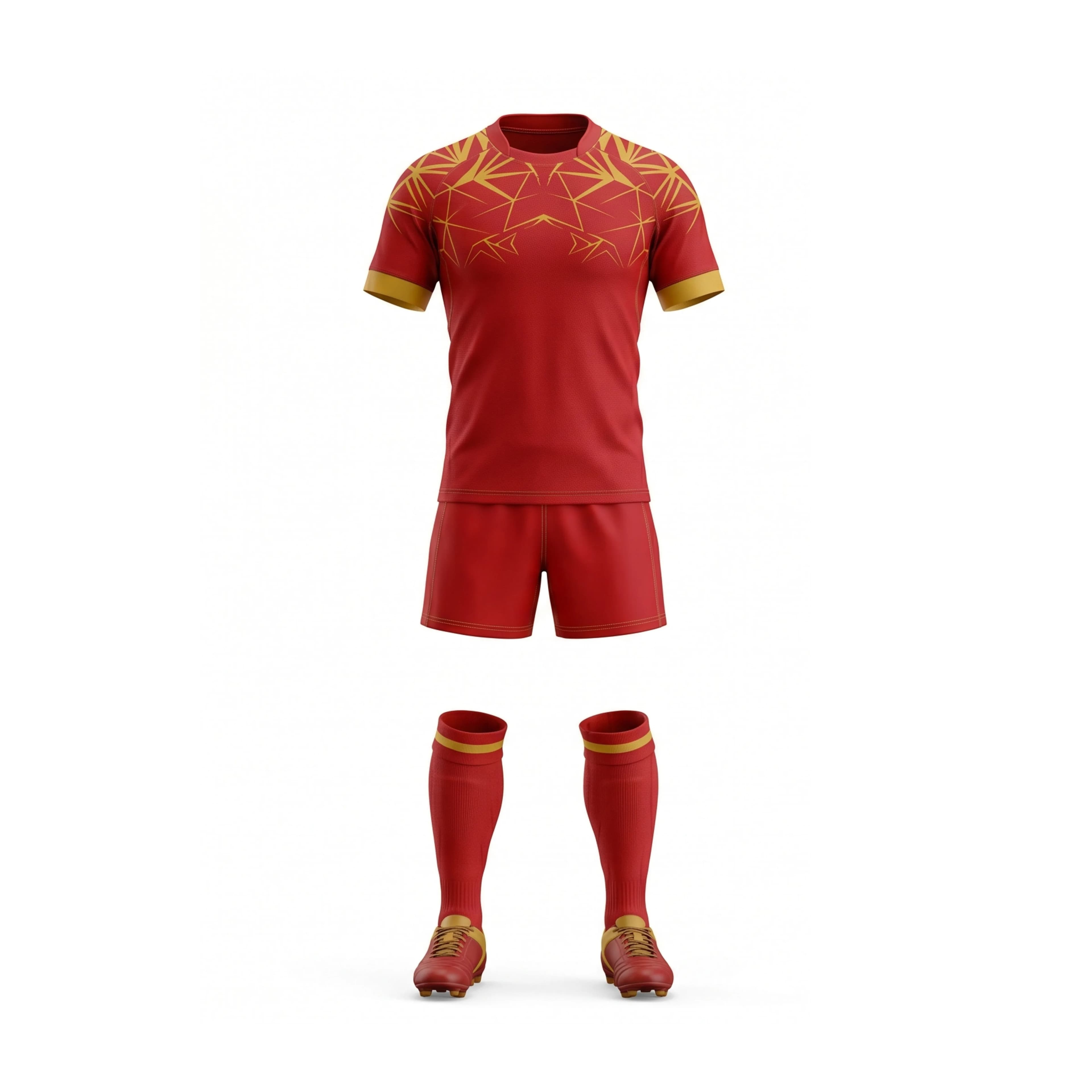 Red & Gold Patterned Rugby Uniform Kit with Matching Cleats