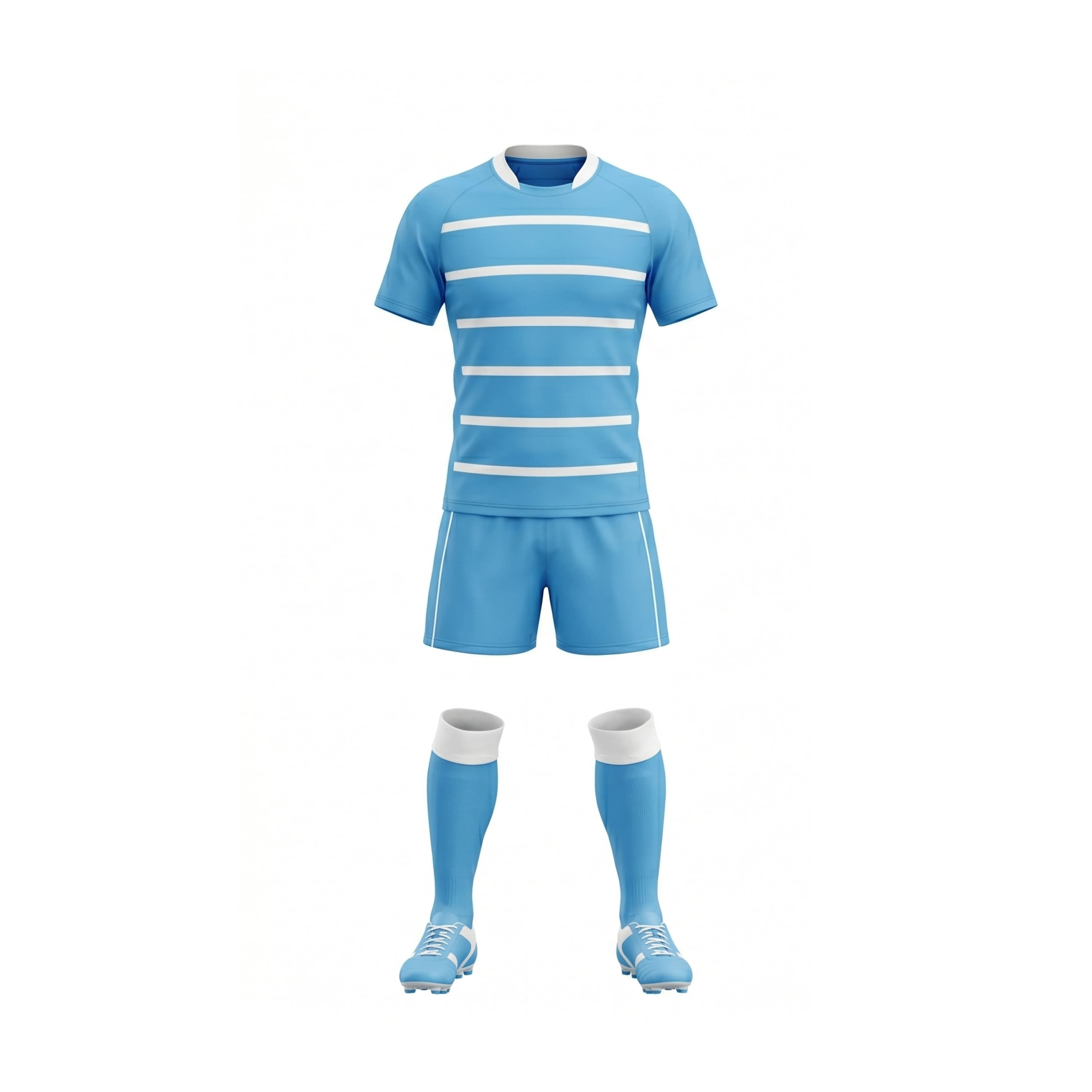 Light Blue White Stripe Rugby Kit with Shorts and Socks