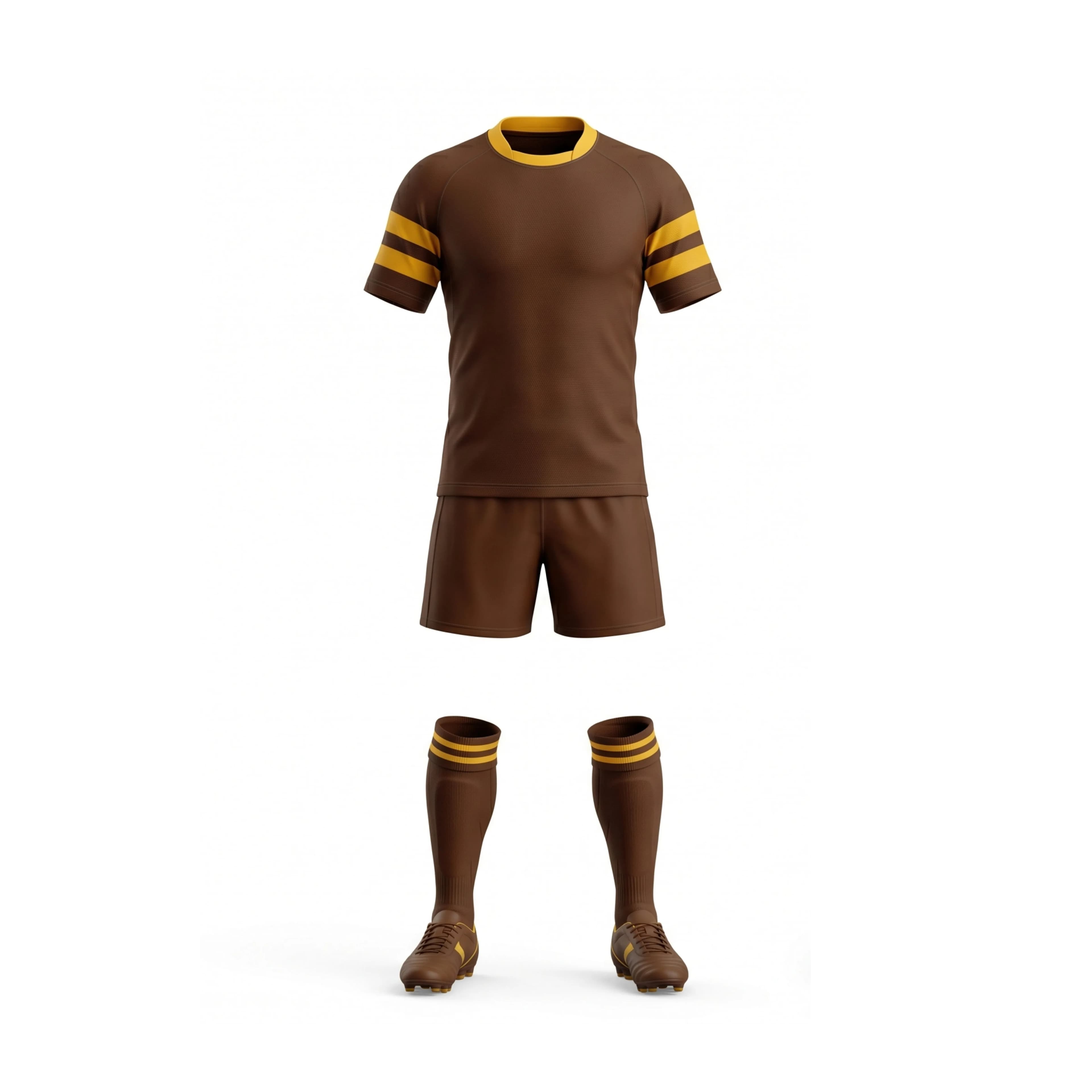 Brown and Gold Striped Rugby Jersey Shorts Socks Kit