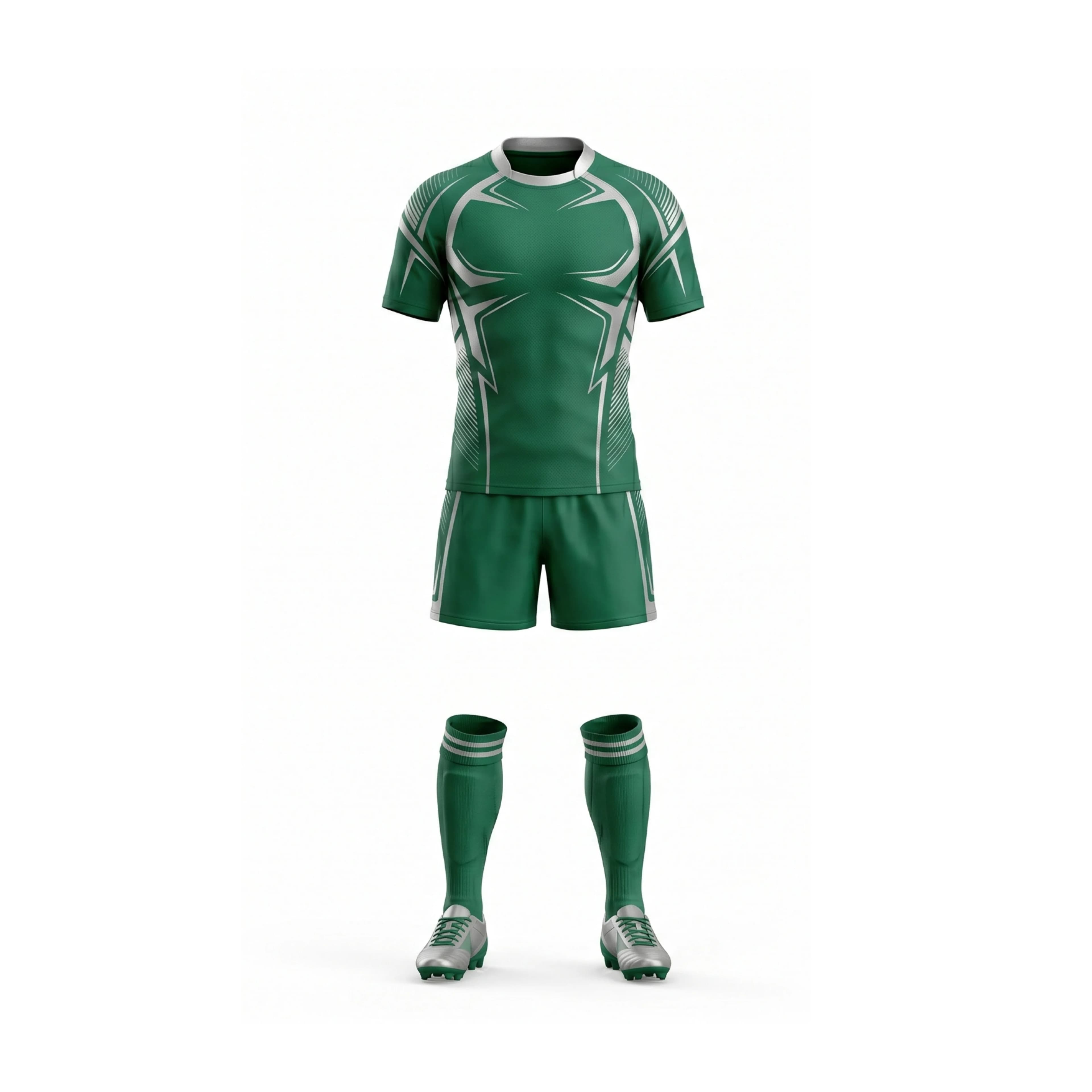 Forest Green & White Patterned Rugby Jersey, Shorts & Socks Set