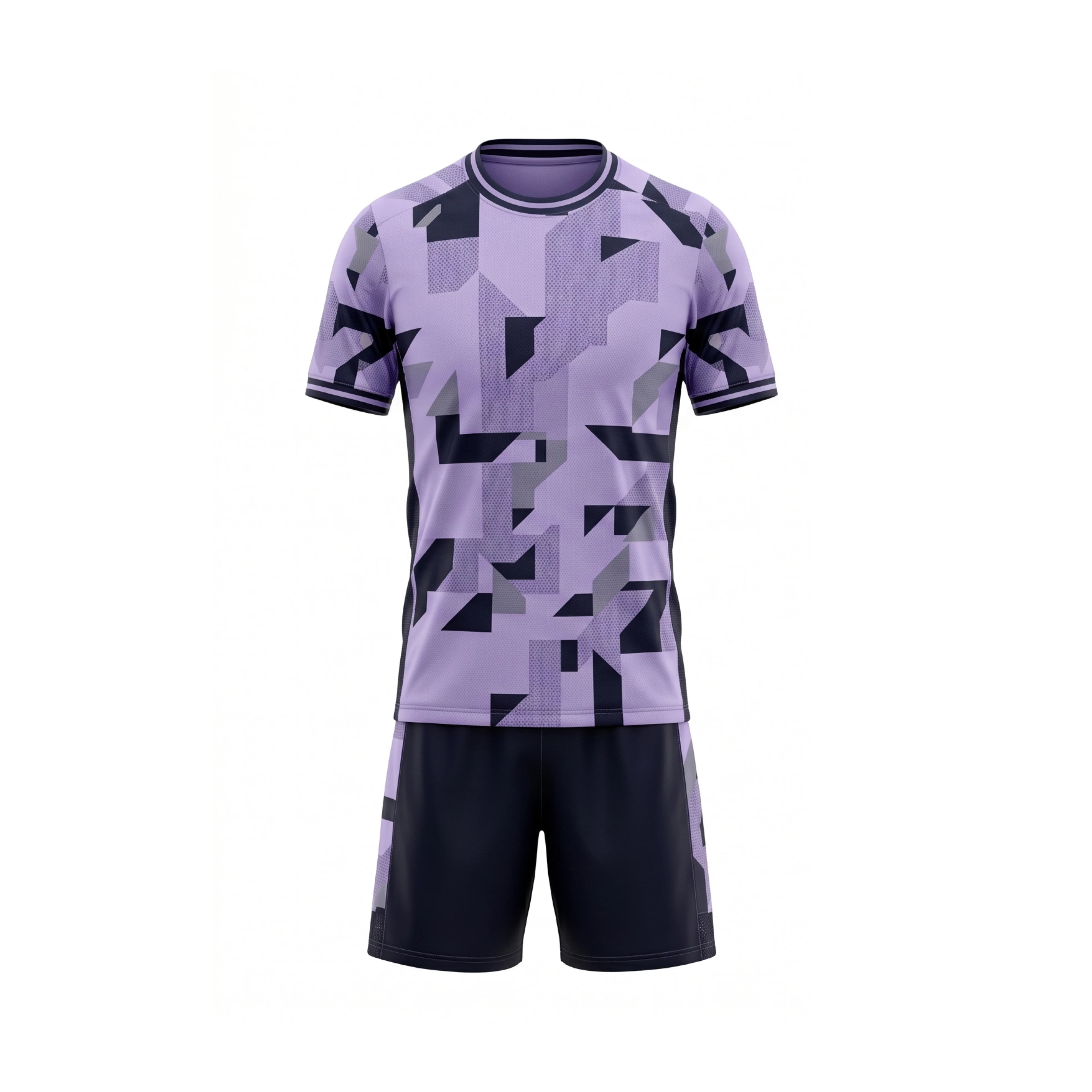 Lavender Geometric Pattern Soccer Jersey & Black Shorts Set