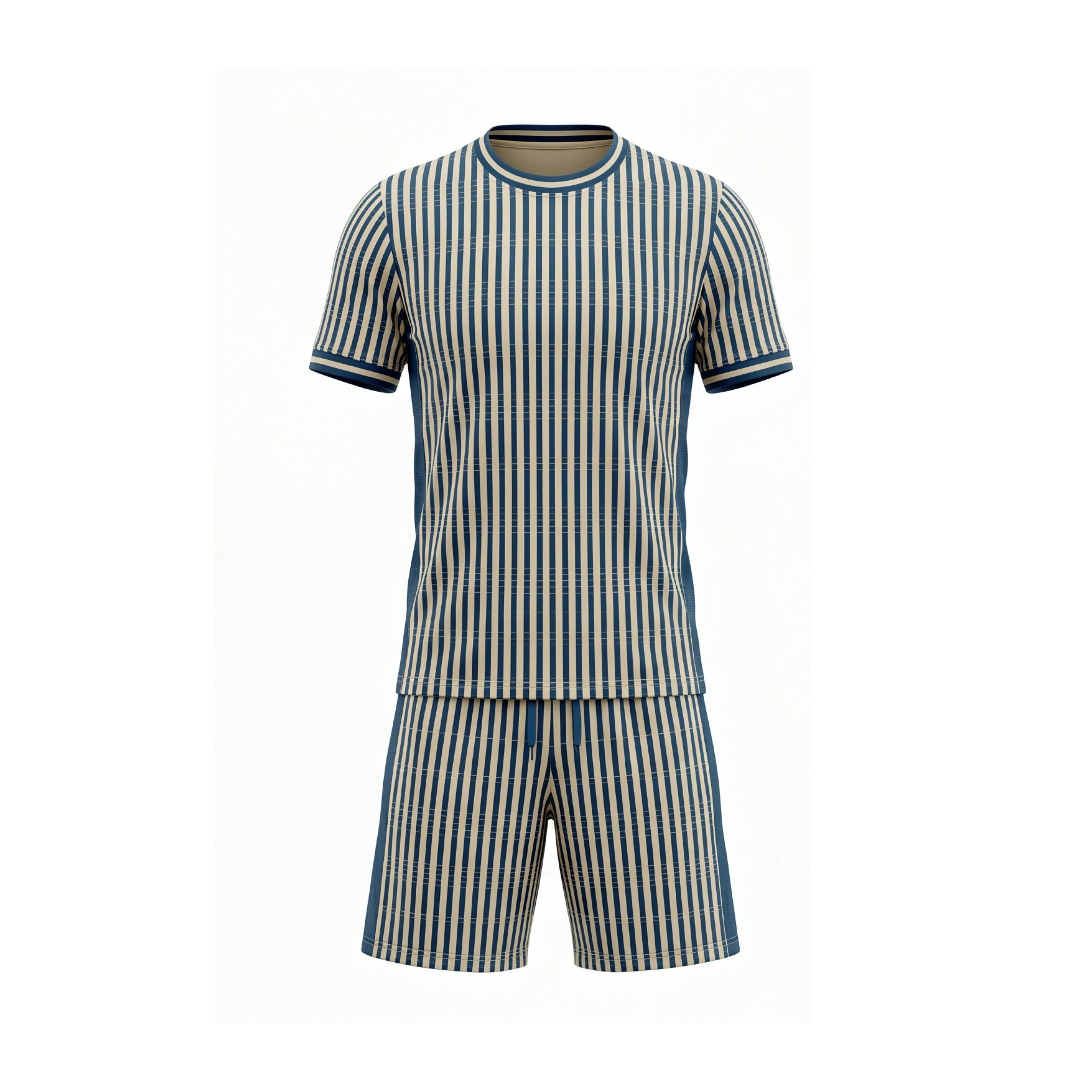 Teal Beige Vertical Stripe Short Sleeve Soccer Uniform Set