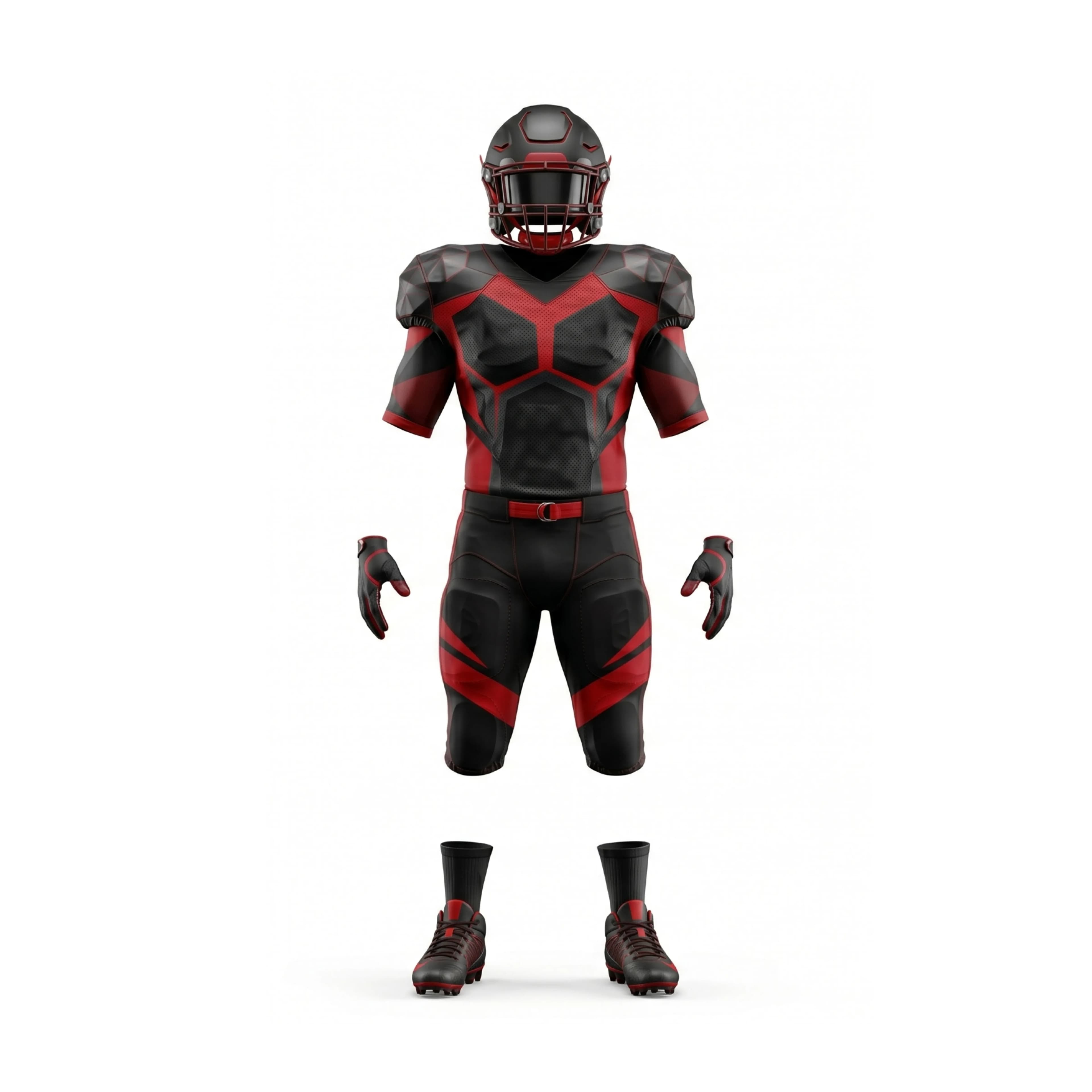 Black & Red American Football Full Uniform Set with Helmet & Cleats