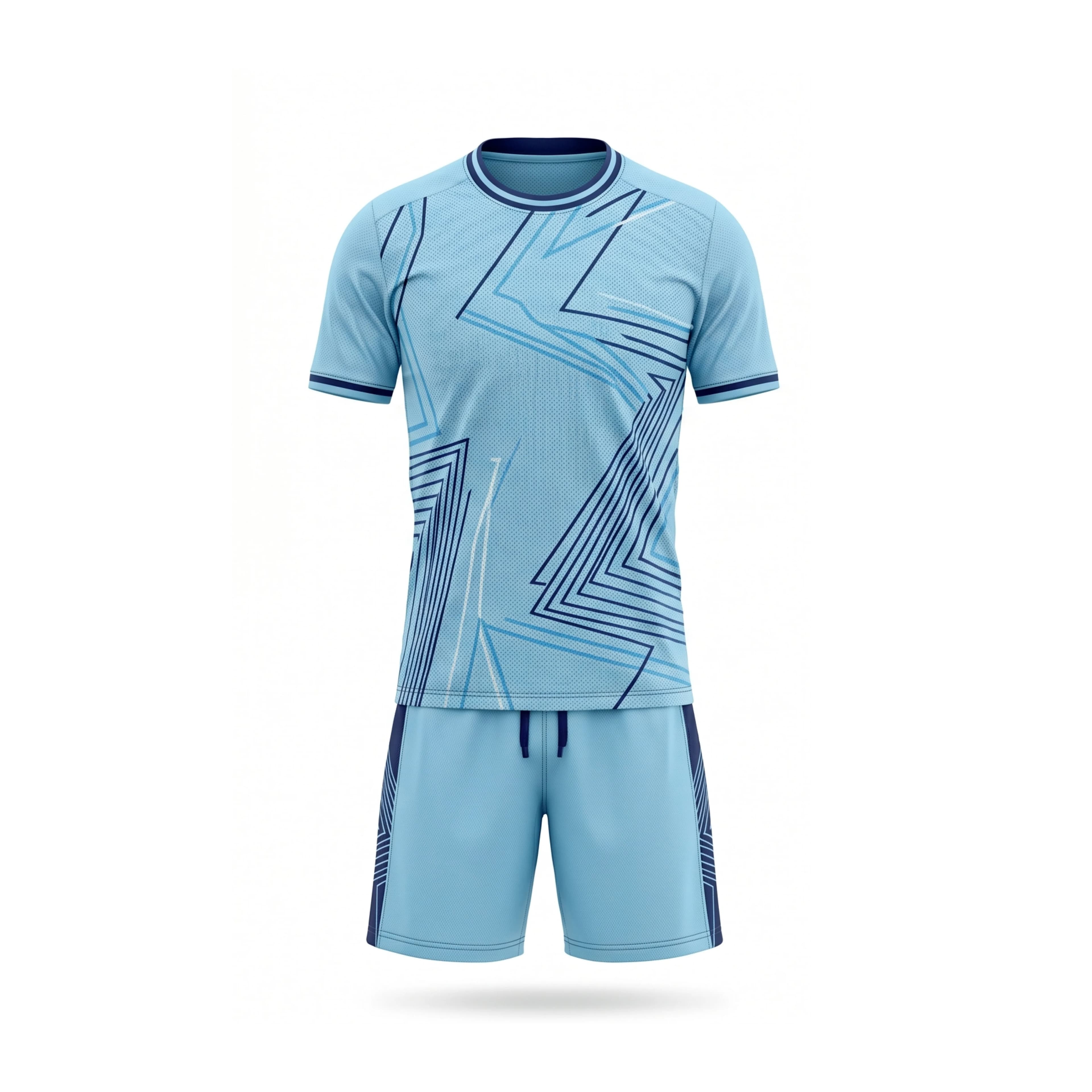 Sky Blue Geometric Pattern Soccer Jersey & Shorts Set