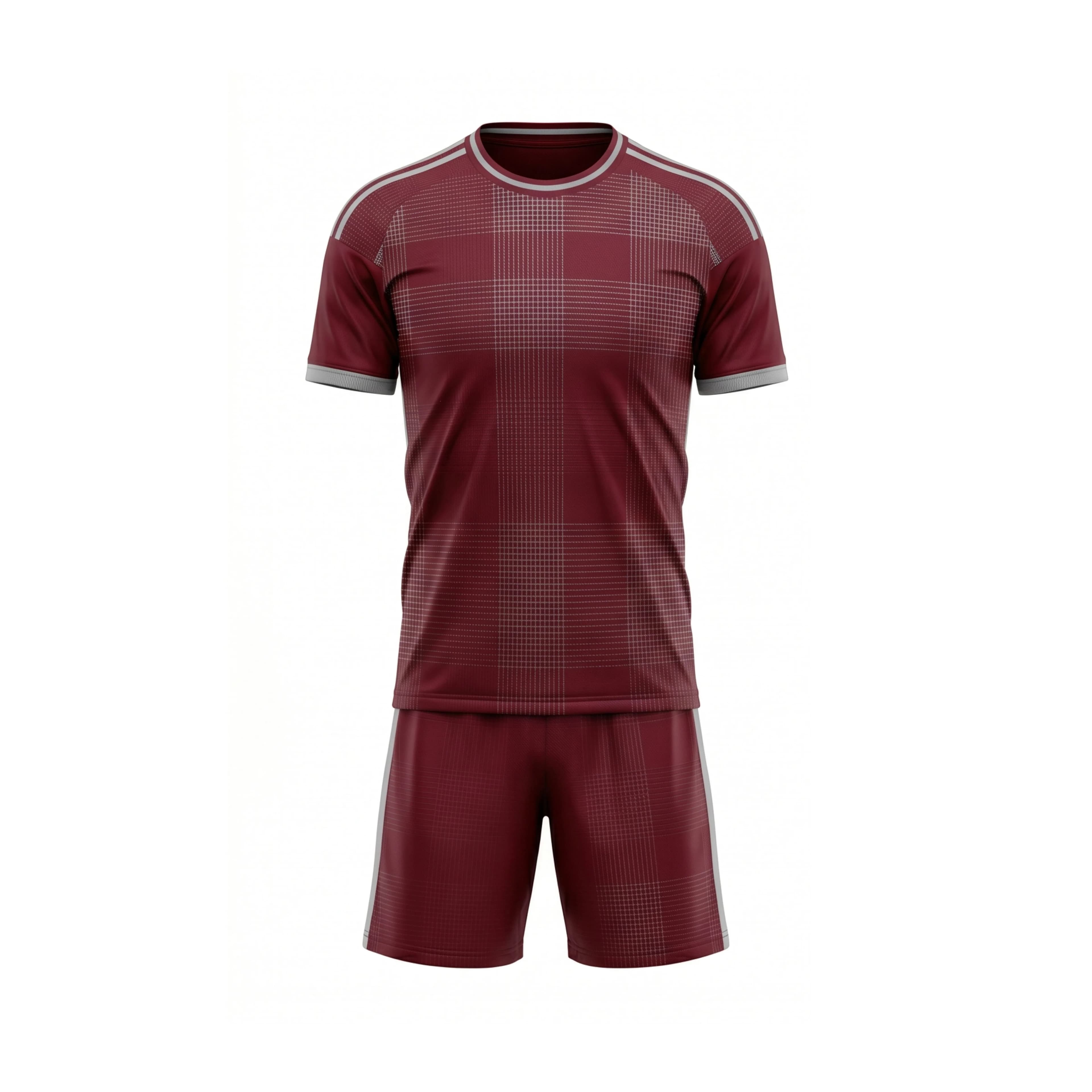 Maroon Plaid Soccer Uniform Set with Grey Trim