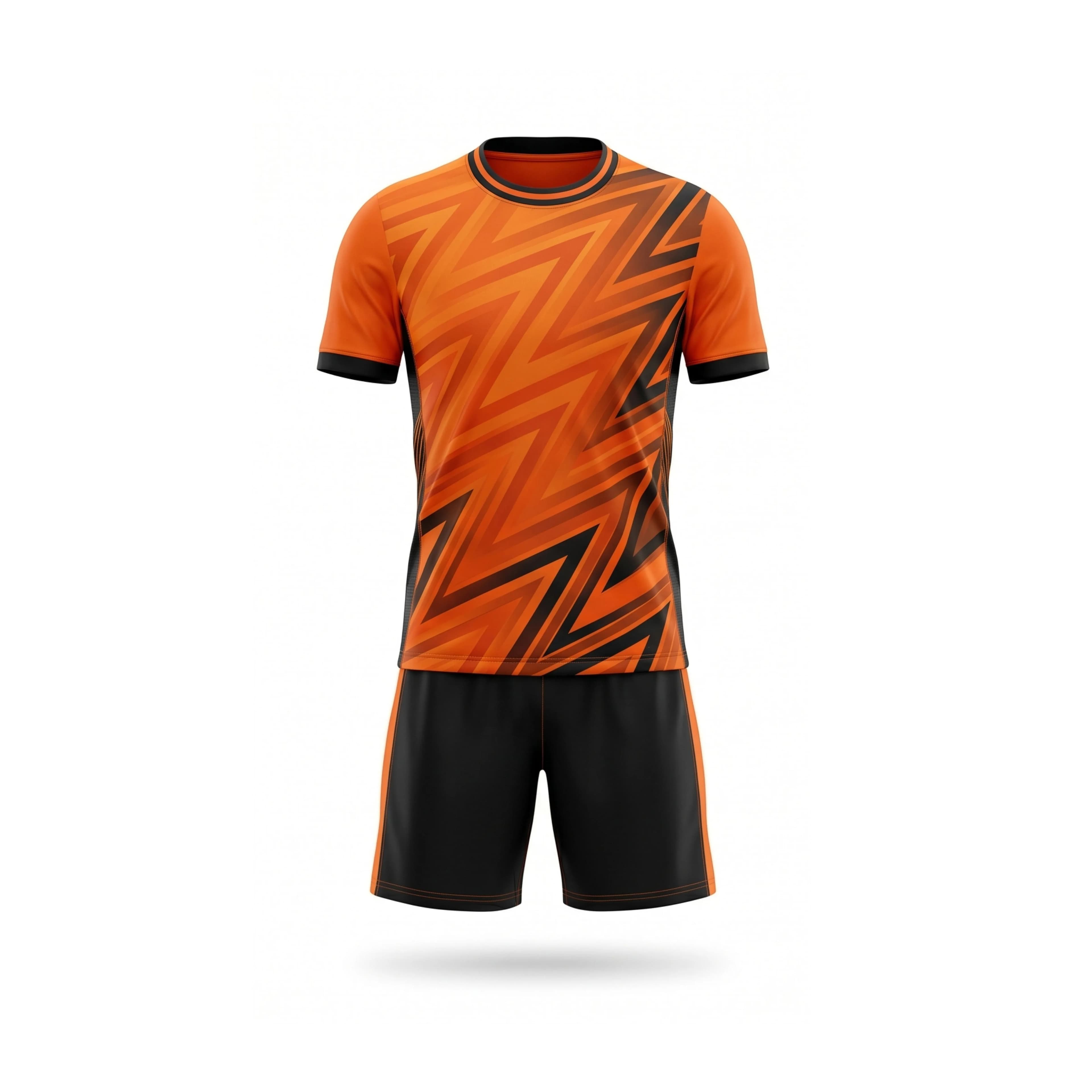 Modern Orange & Black Zig-Zag Pattern Soccer Uniform Kit