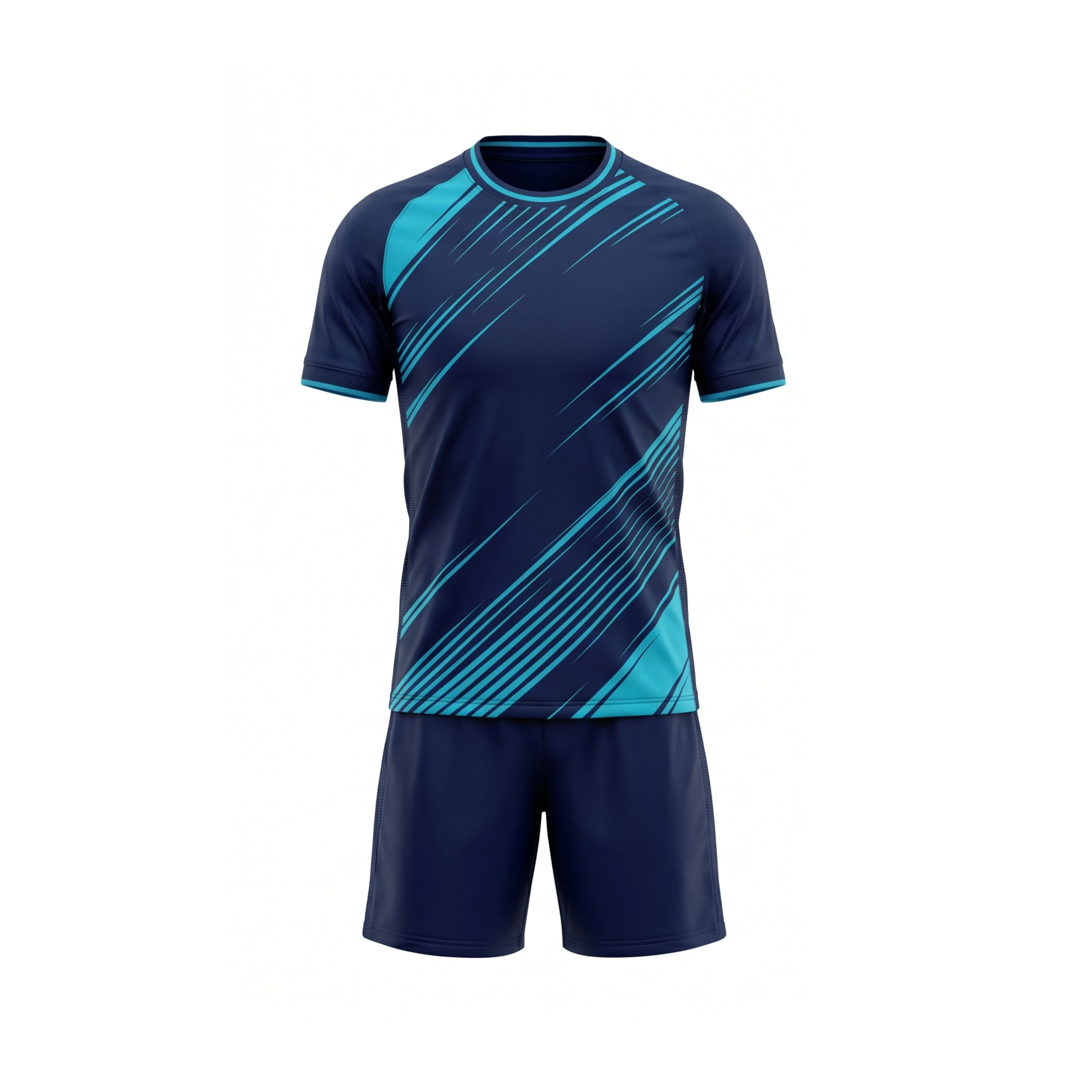 Navy Blue & Sky Blue Striped Soccer Jersey Kit