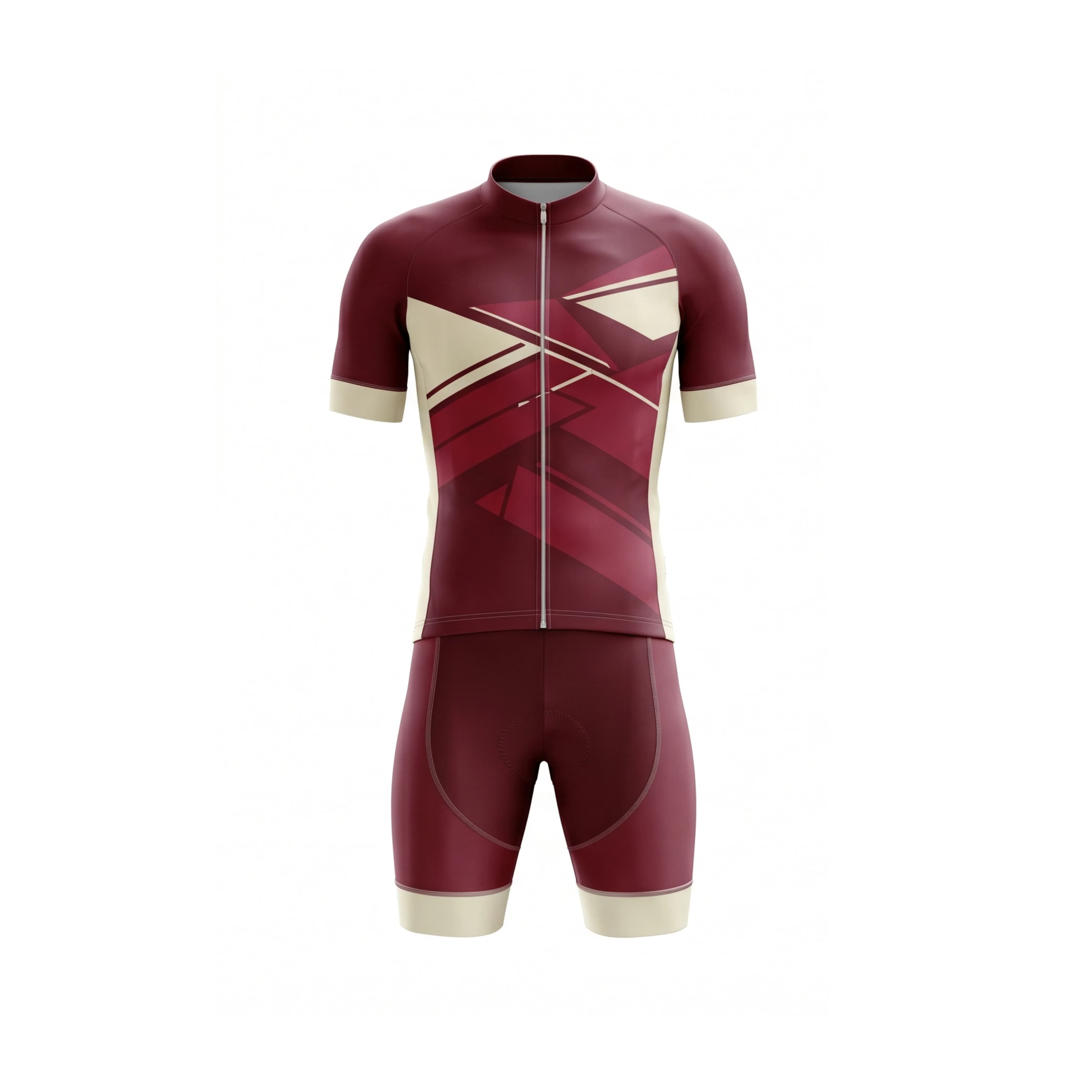Maroon Cream Geometric Men's Cycling Jersey & Bib Shorts Set