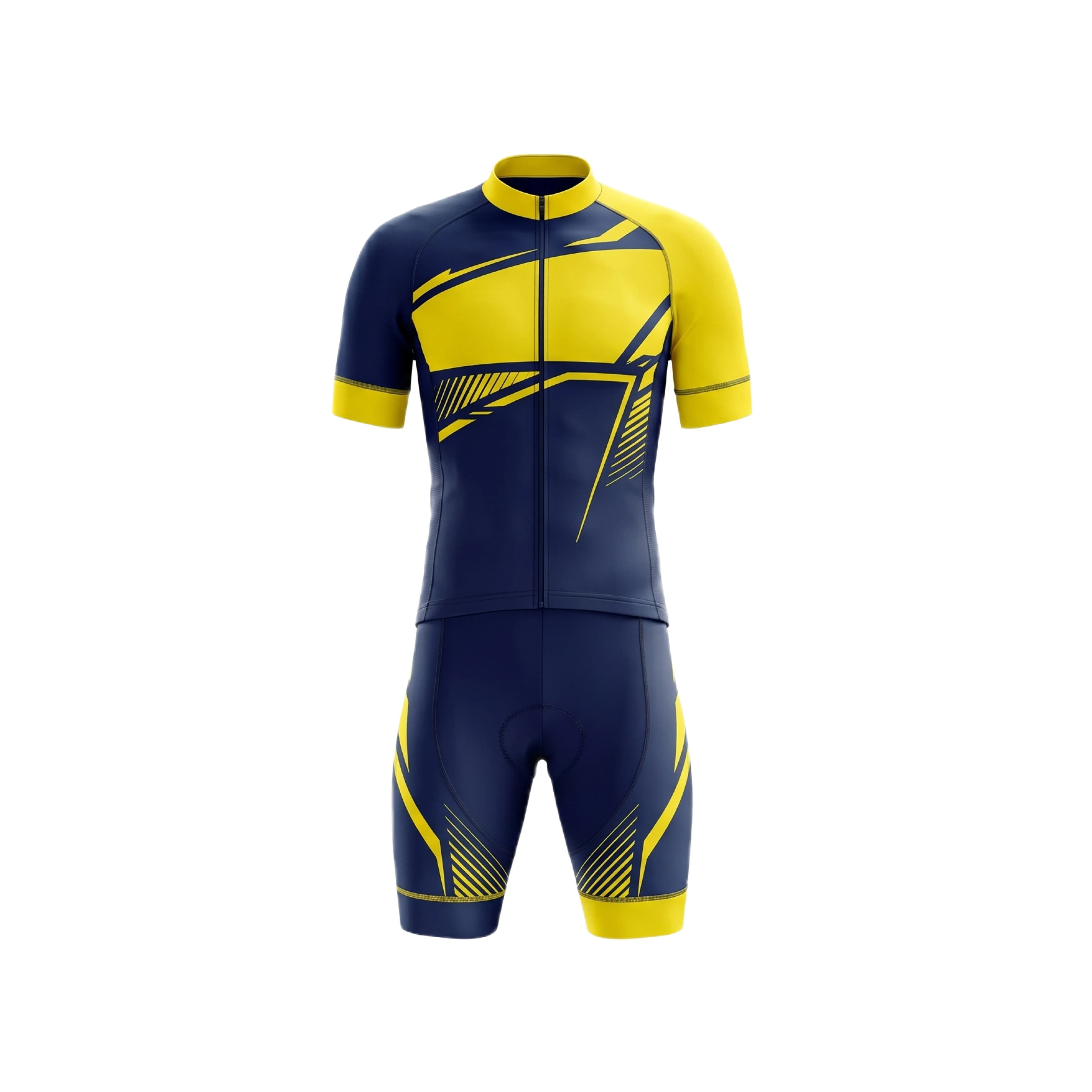 Men's Navy & Yellow Geometric Cycling Jersey & Bib Shorts Set