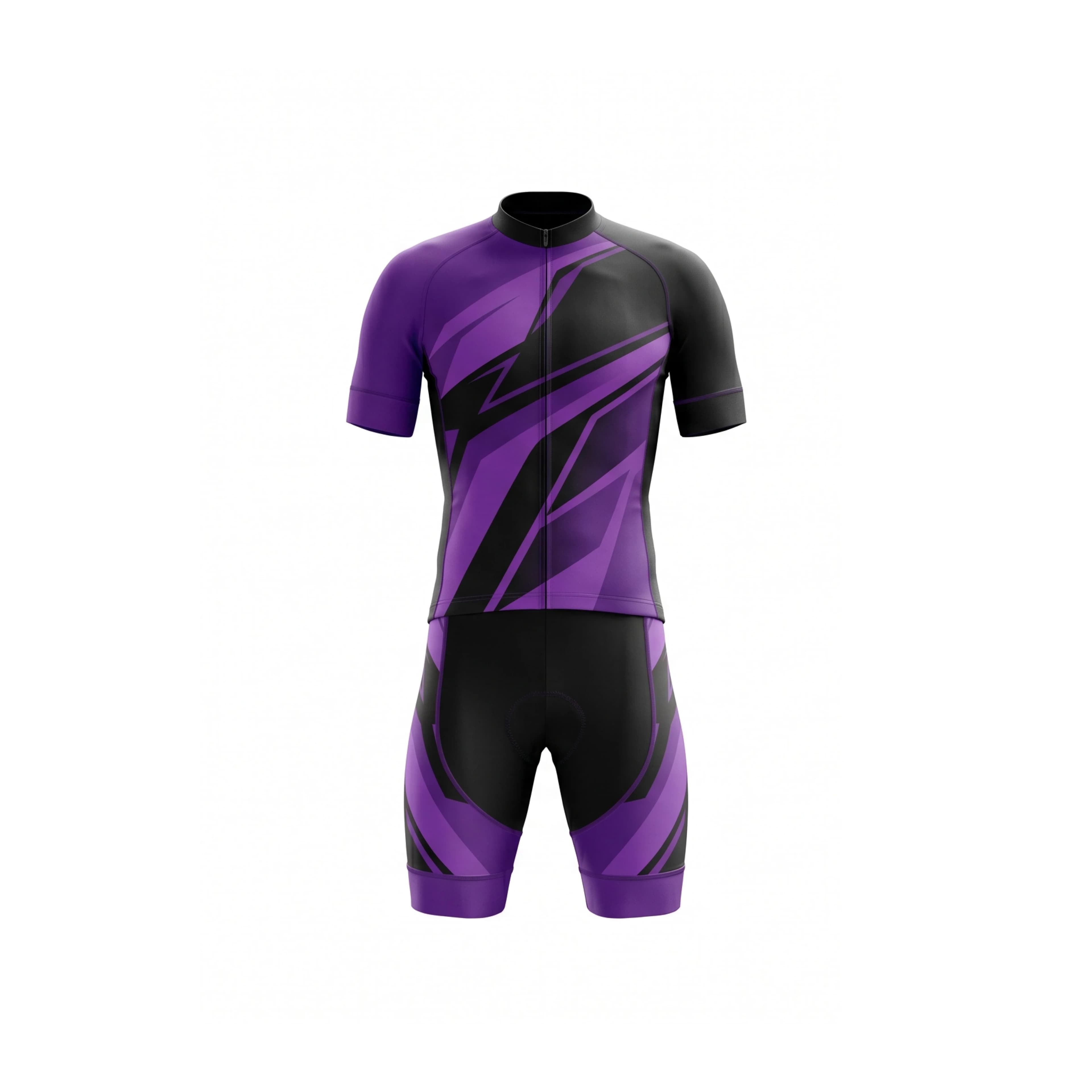 Purple Black Geometric Pattern Cycling Jersey & Shorts Set