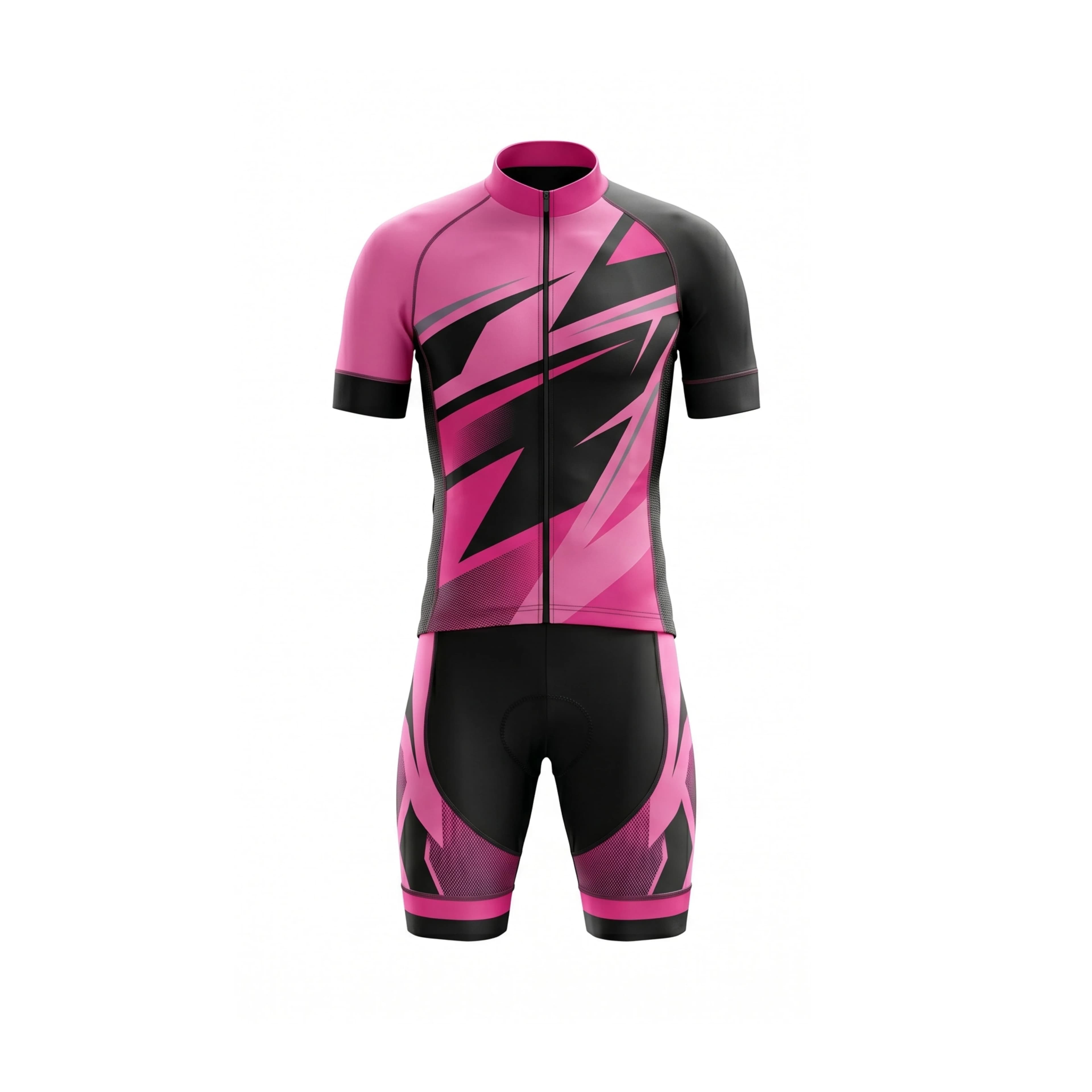 Dynamic Pink & Black Geometric Cycling Jersey & Shorts Set