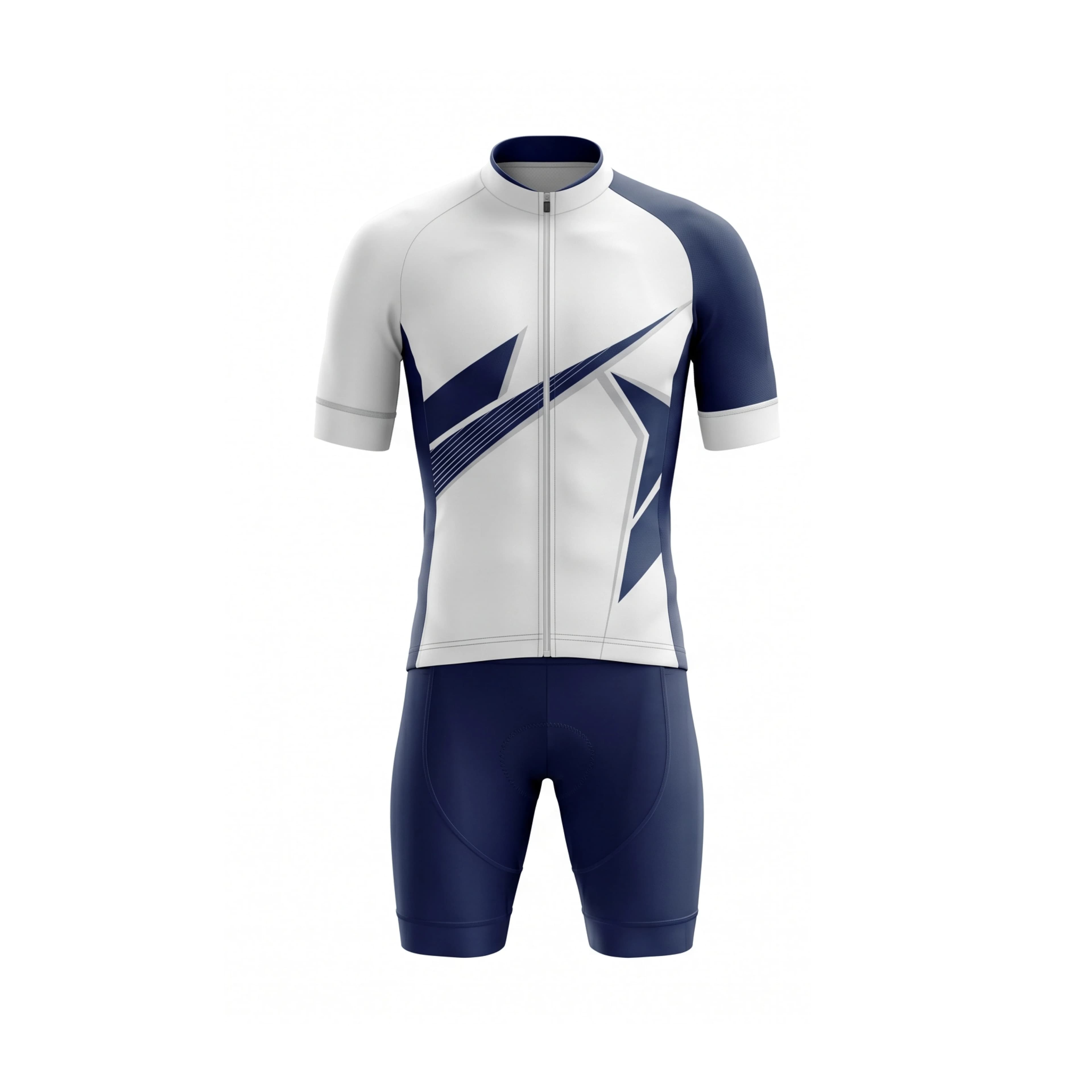 White & Navy Geometric Cycling Jersey & Shorts Set