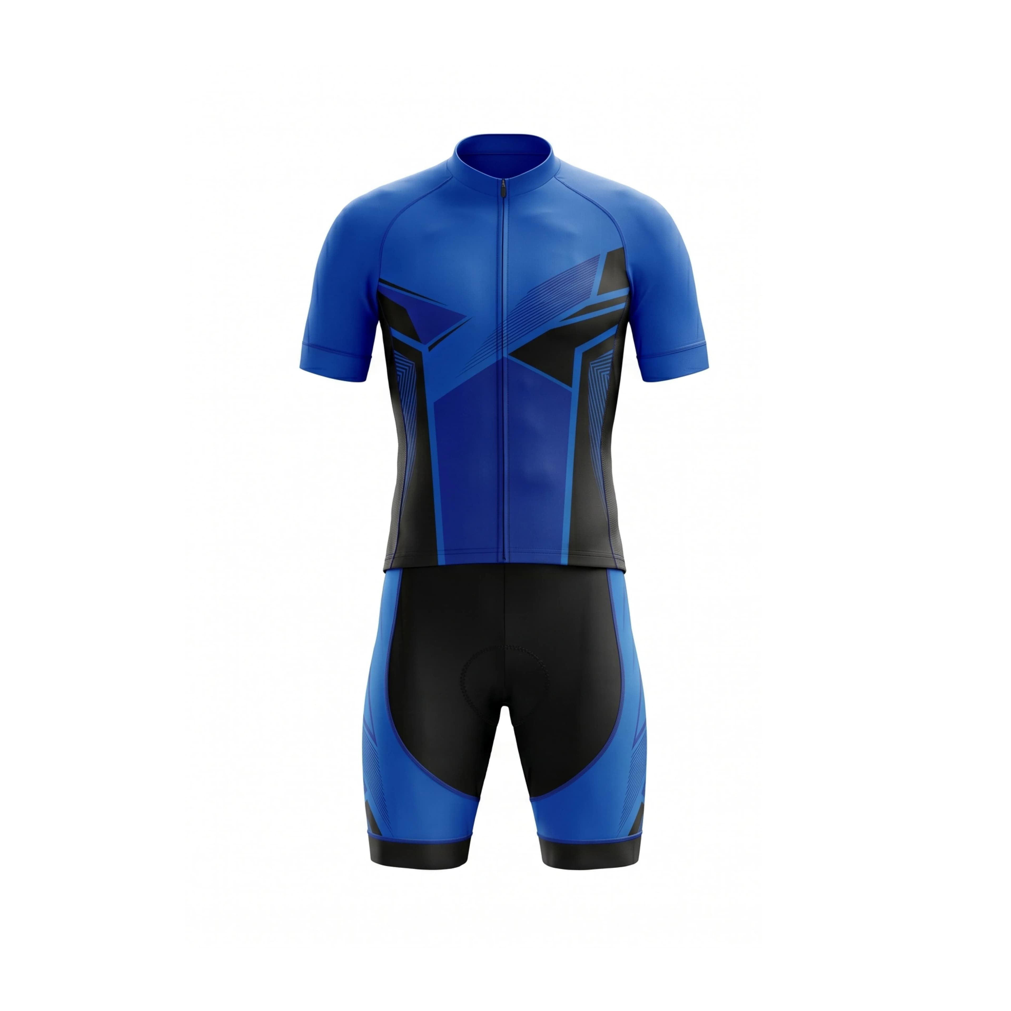 Royal Blue & Black Geometric Short-Sleeve Cycling Kit Set