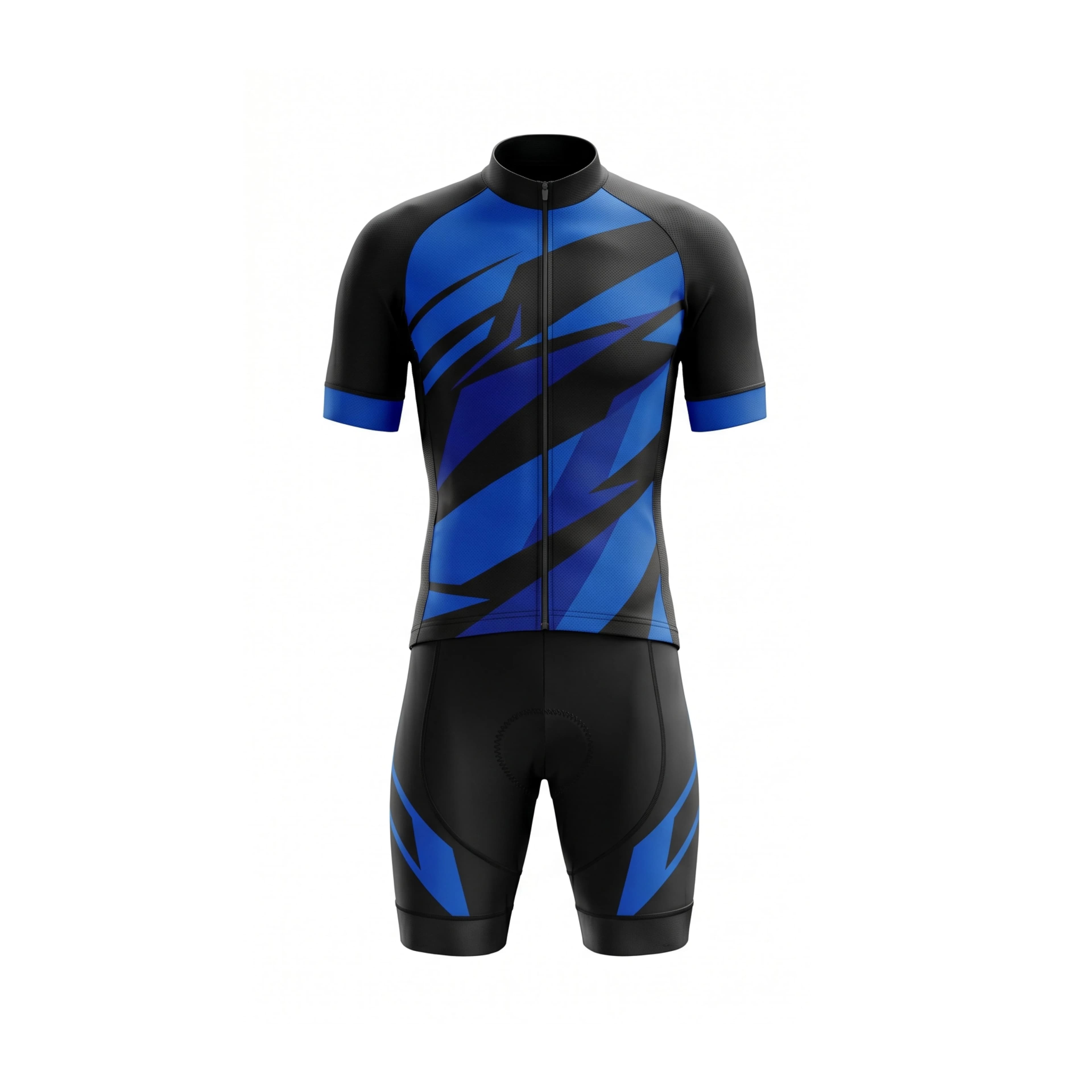 Black & Electric Blue Abstract Cycling Jersey & Bib Shorts Set