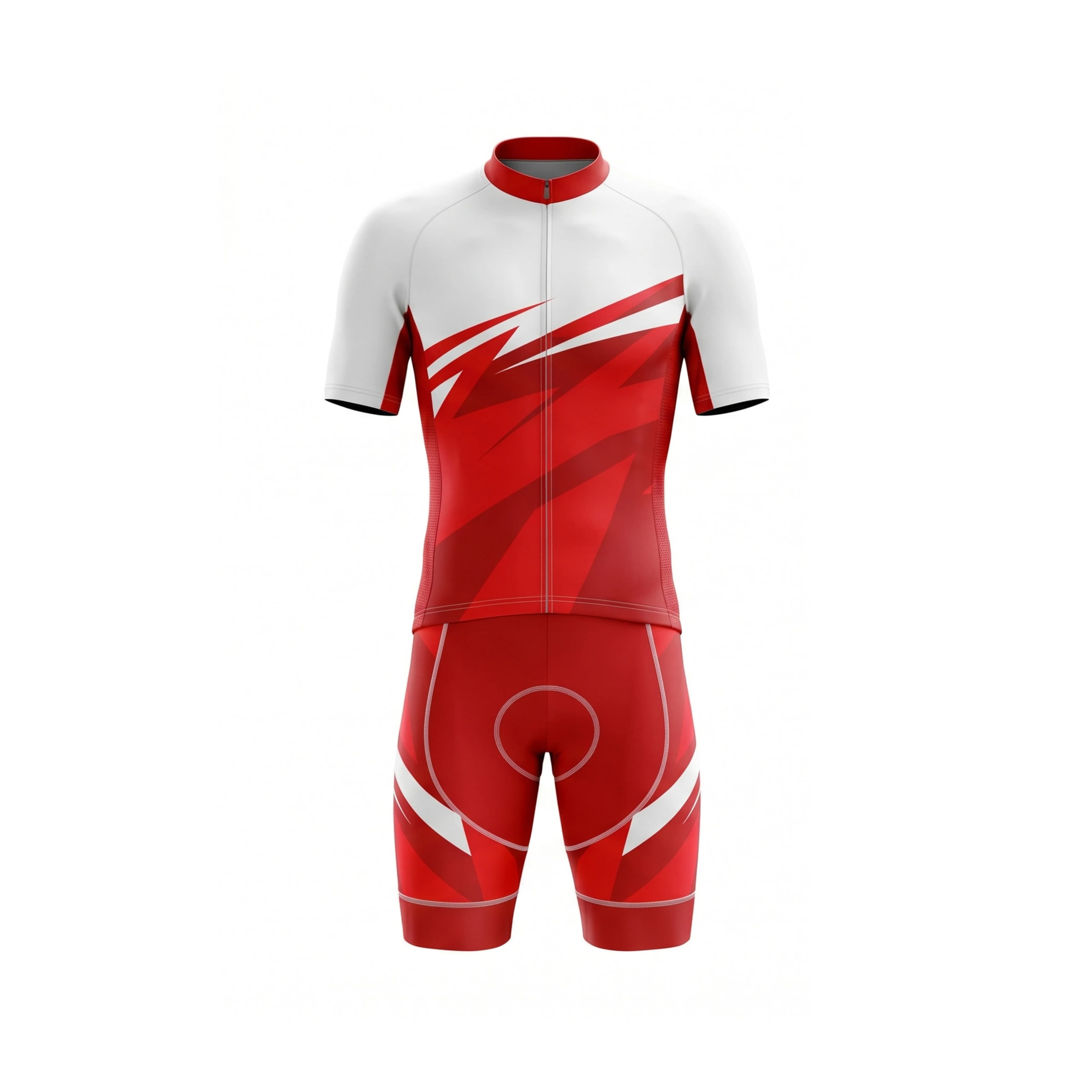 Red & White Streak Cycling Jersey & Padded Shorts Set