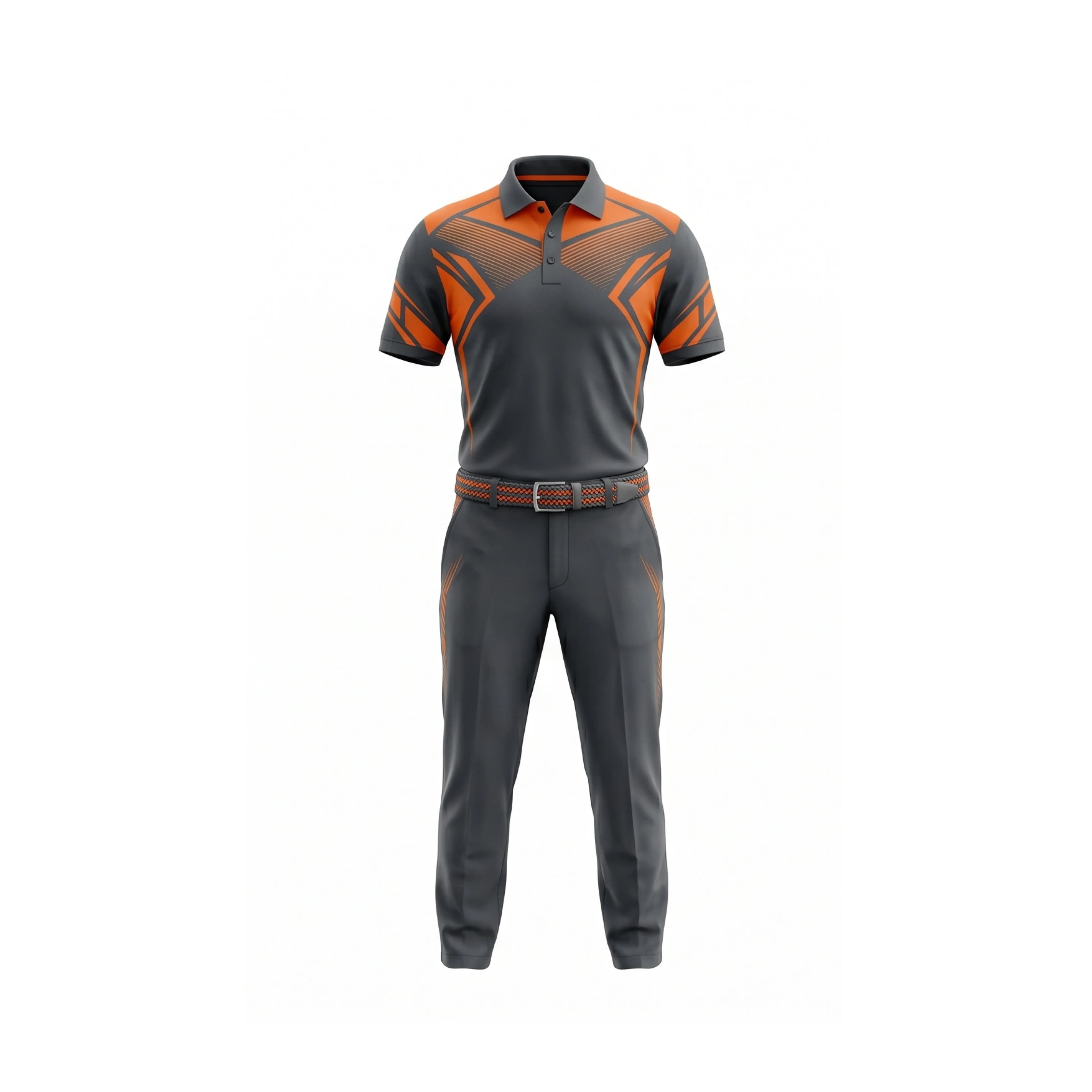 Dark Grey & Orange Geometric Golf Polo & Pants Set