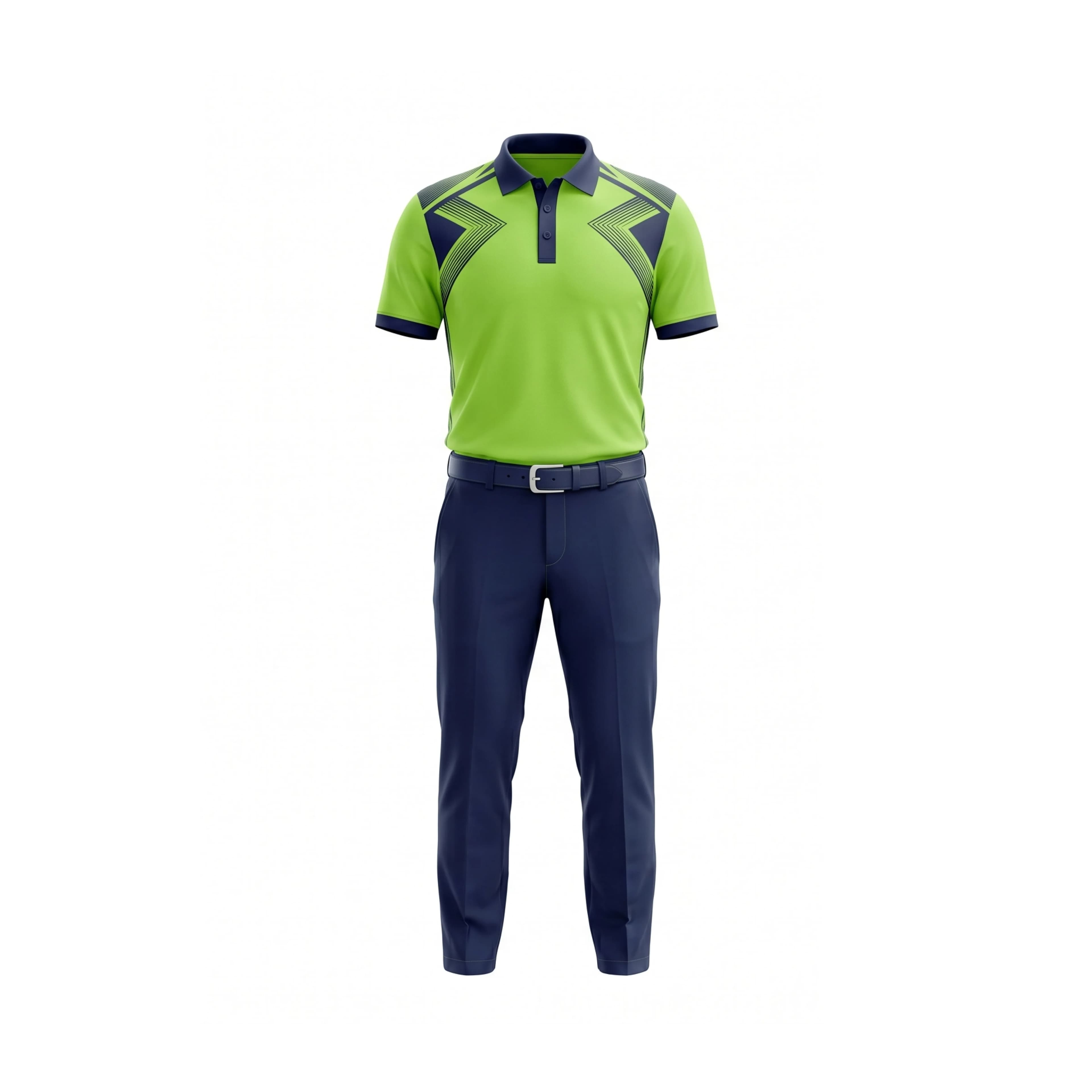 Lime Green & Navy Geometric Polo Shirt with Navy Golf Trousers