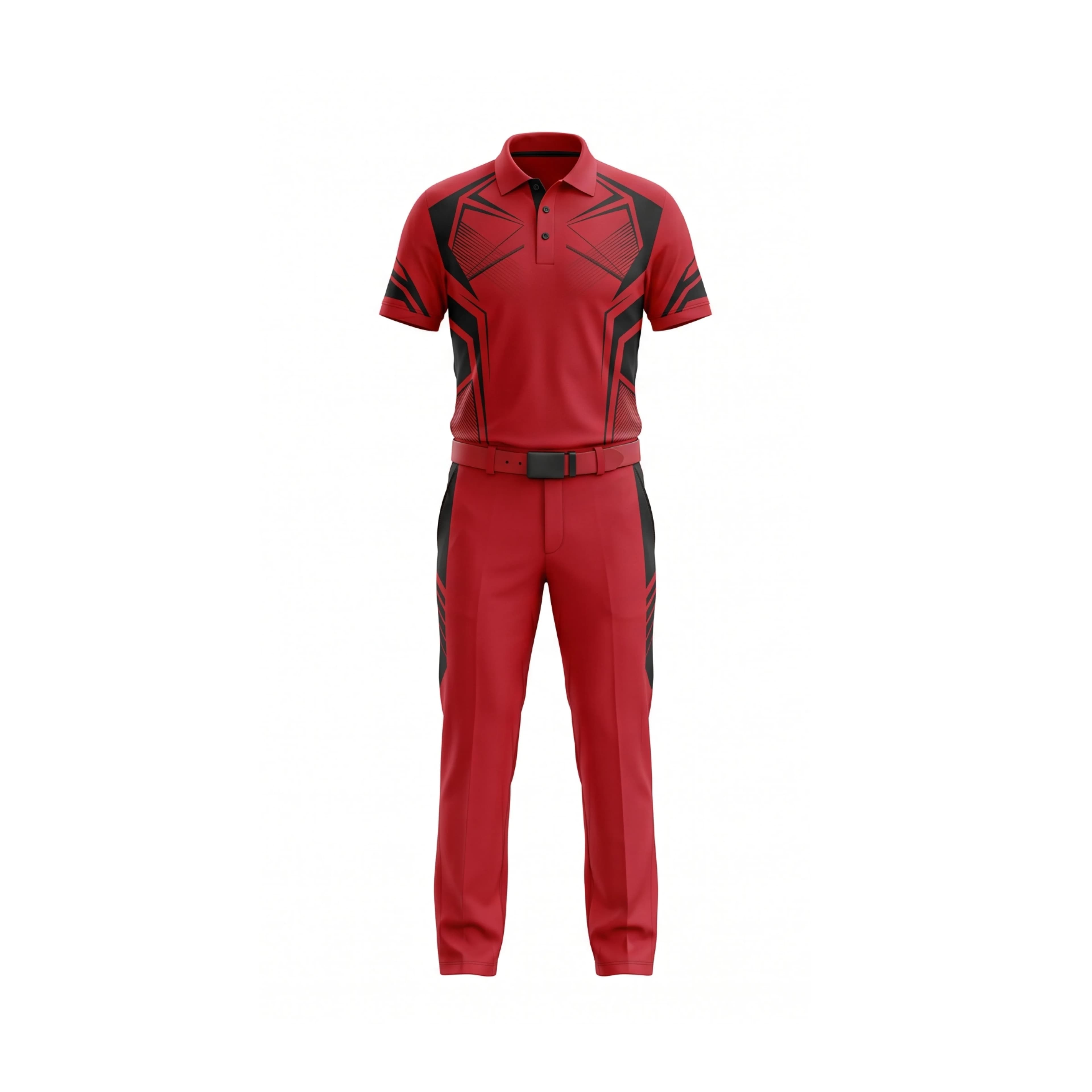 Men's Red & Black Geometric Golf Polo Shirt & Pants Set