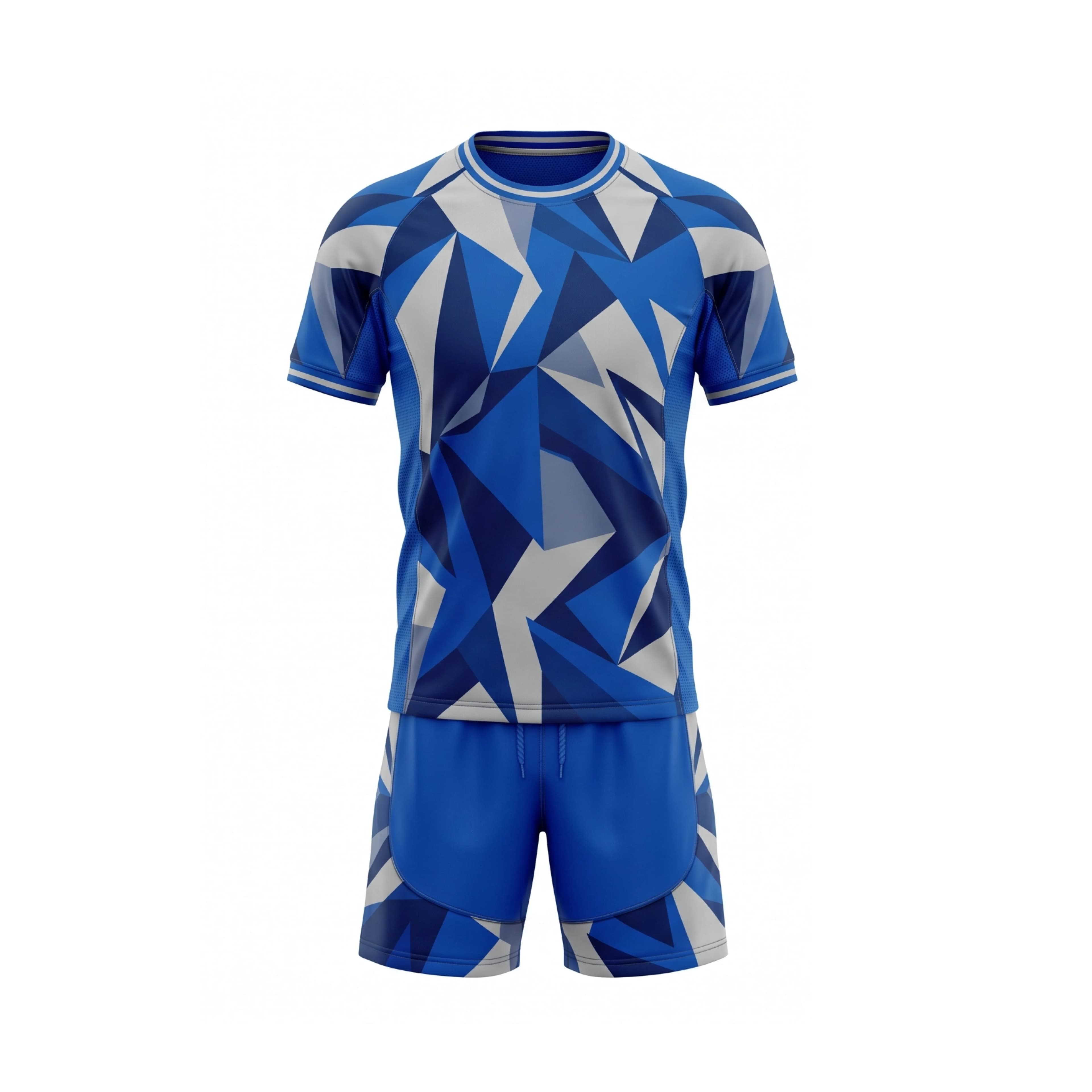 Royal Blue Geometric Soccer Jersey & Shorts Set for Teams