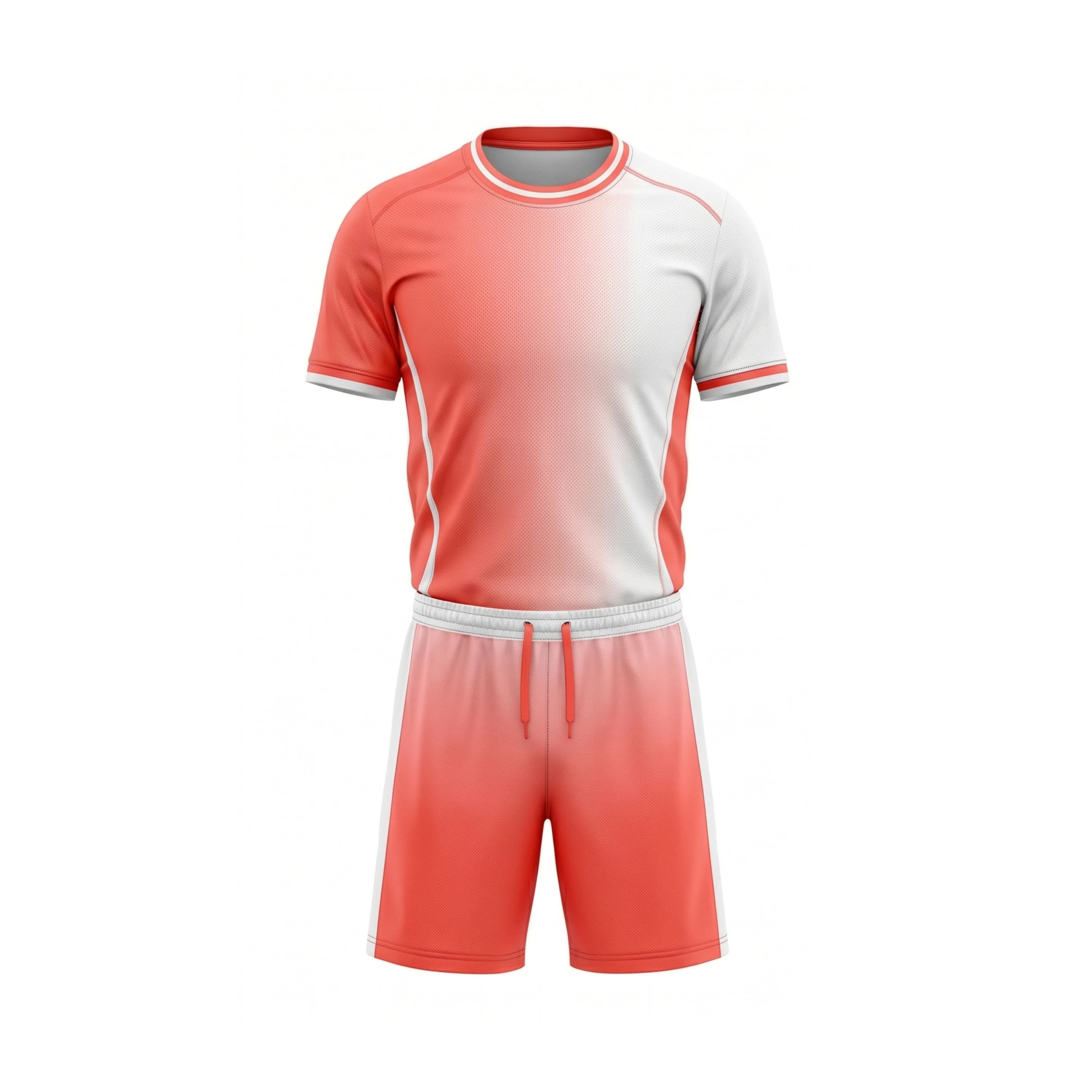Coral Red & White Ombre Soccer Jersey and Shorts Set for Men