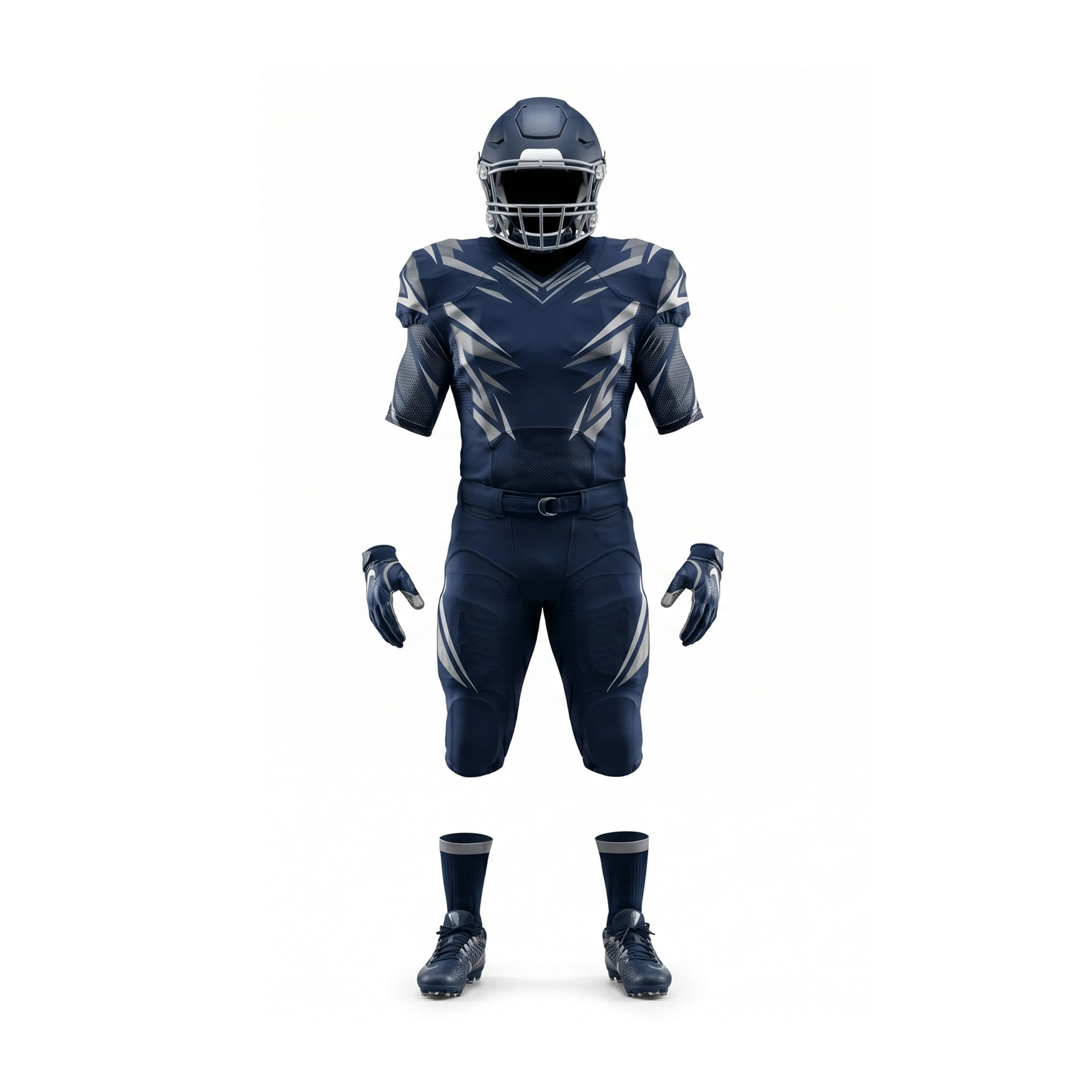 Navy & Silver Padded American Football Uniform with Abstract Design