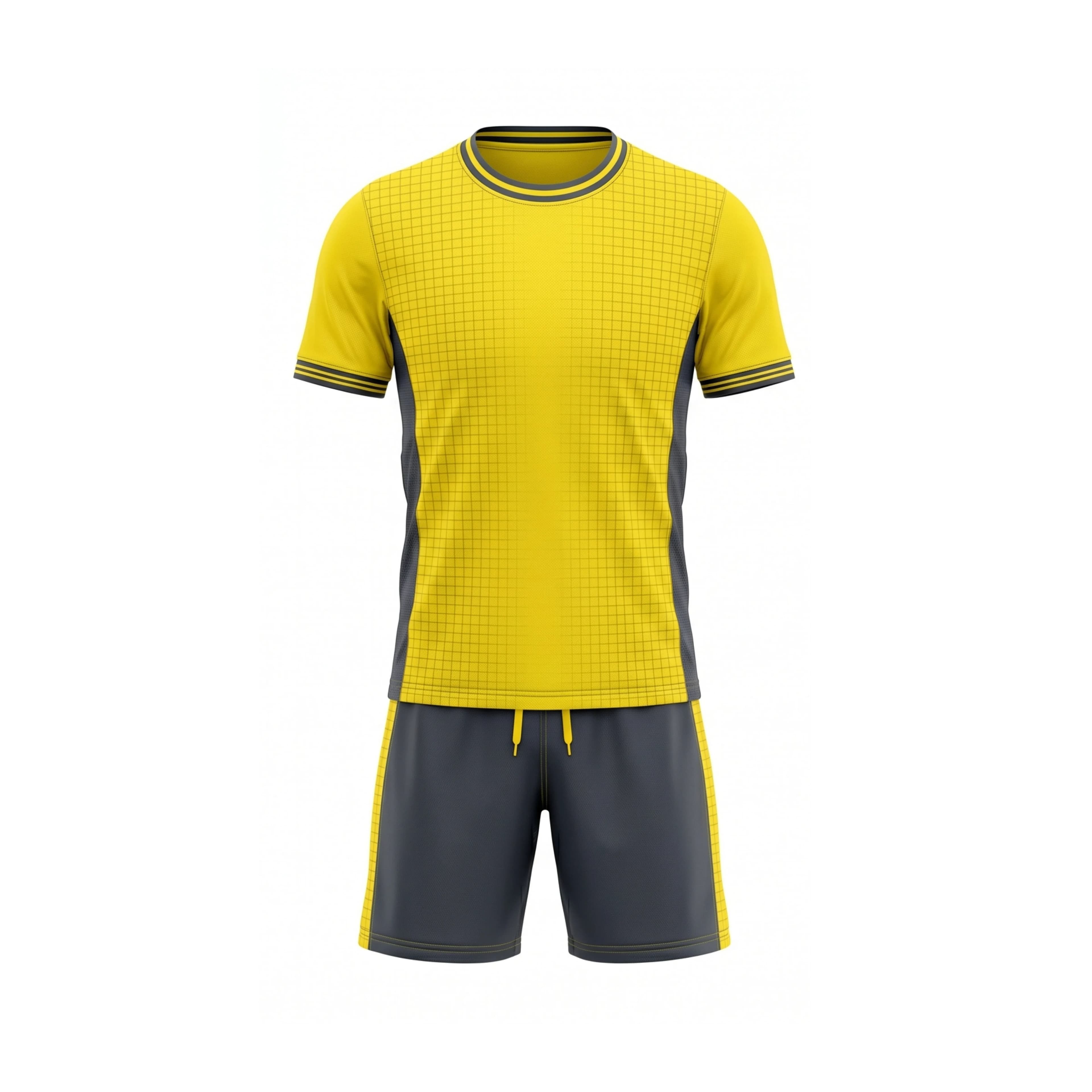 Yellow & Dark Grey Grid Pattern Soccer Uniform Set