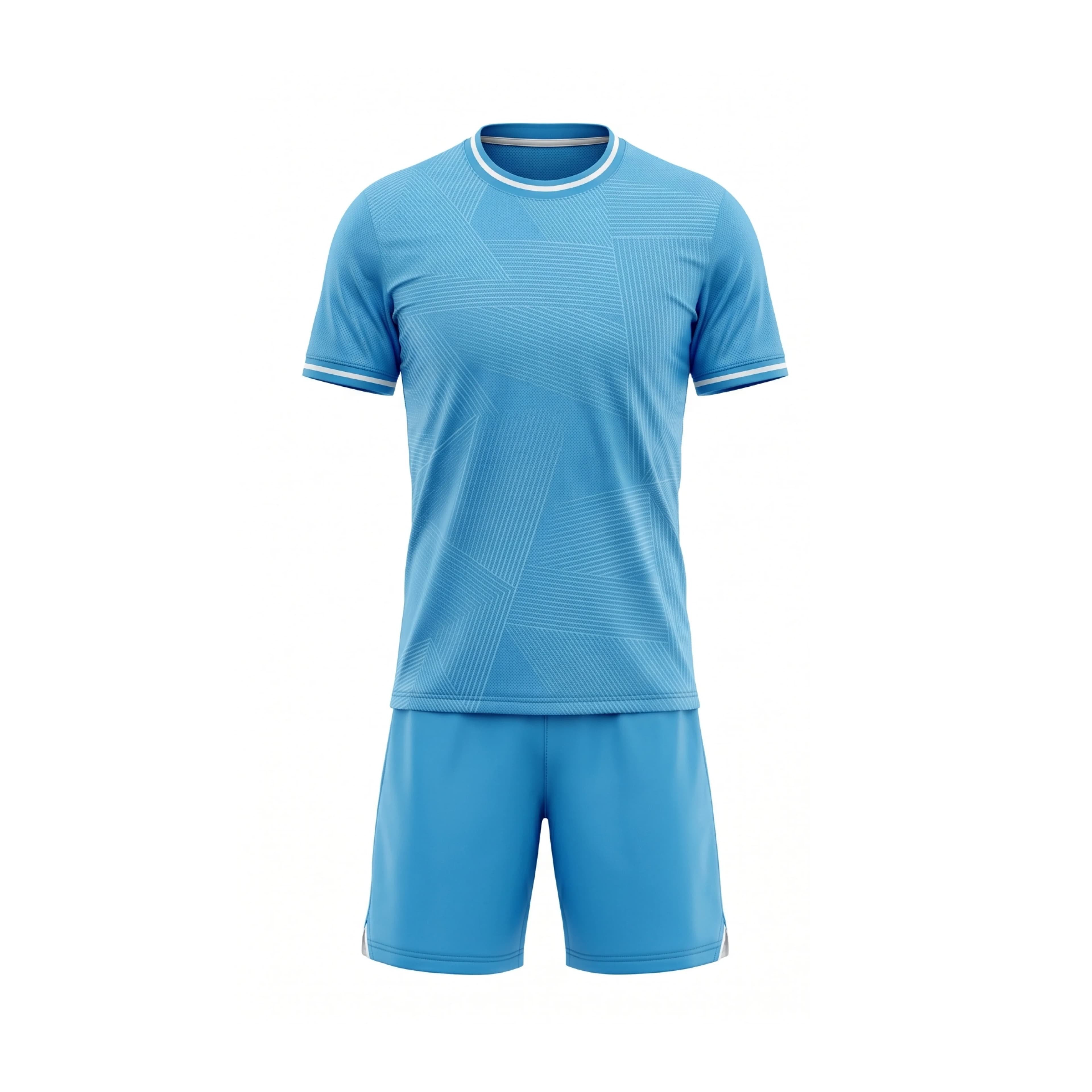 Aqua Blue Striped Soccer Jersey & Shorts Set with White Trim