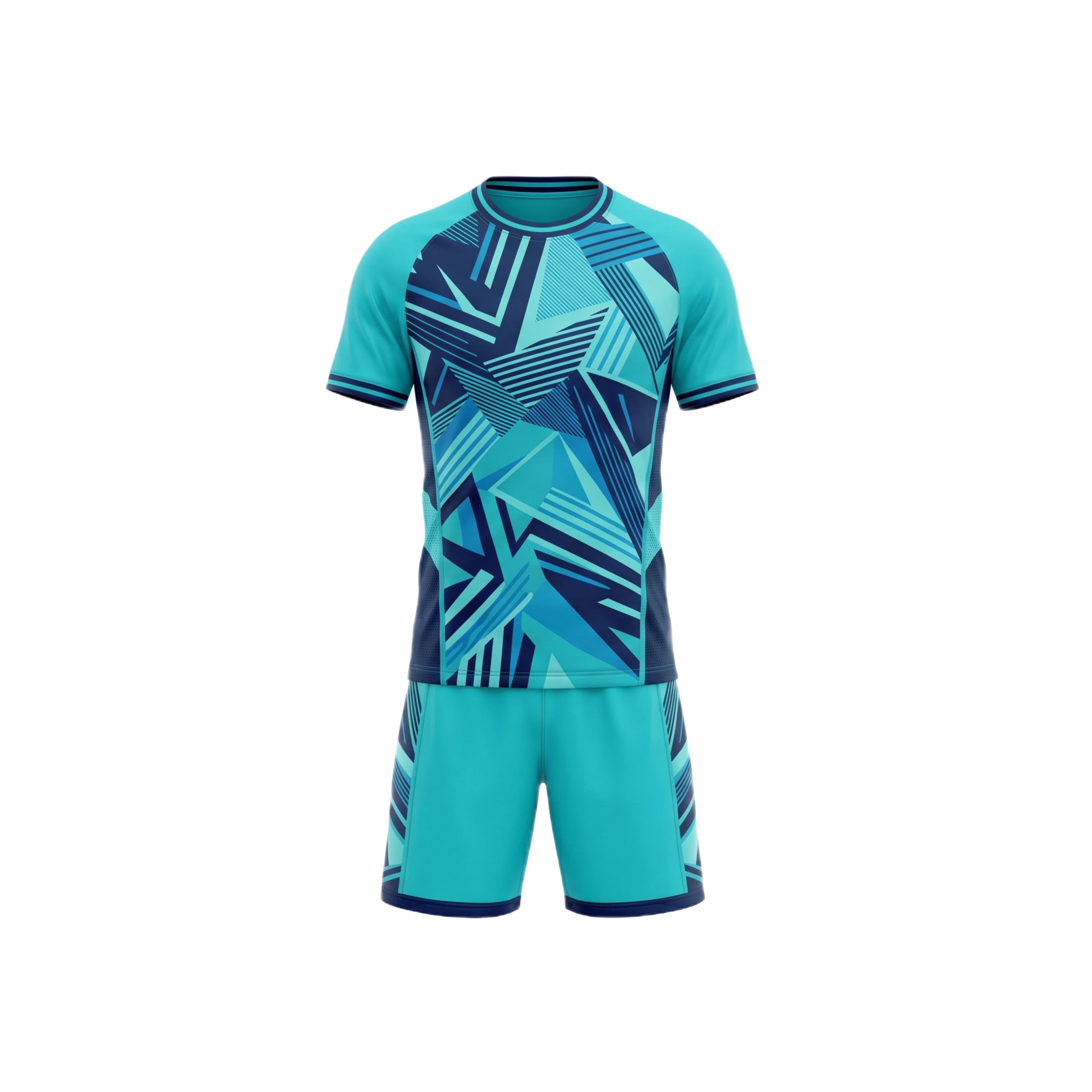 Teal & Navy Geometric Pattern Soccer Jersey and Shorts Set