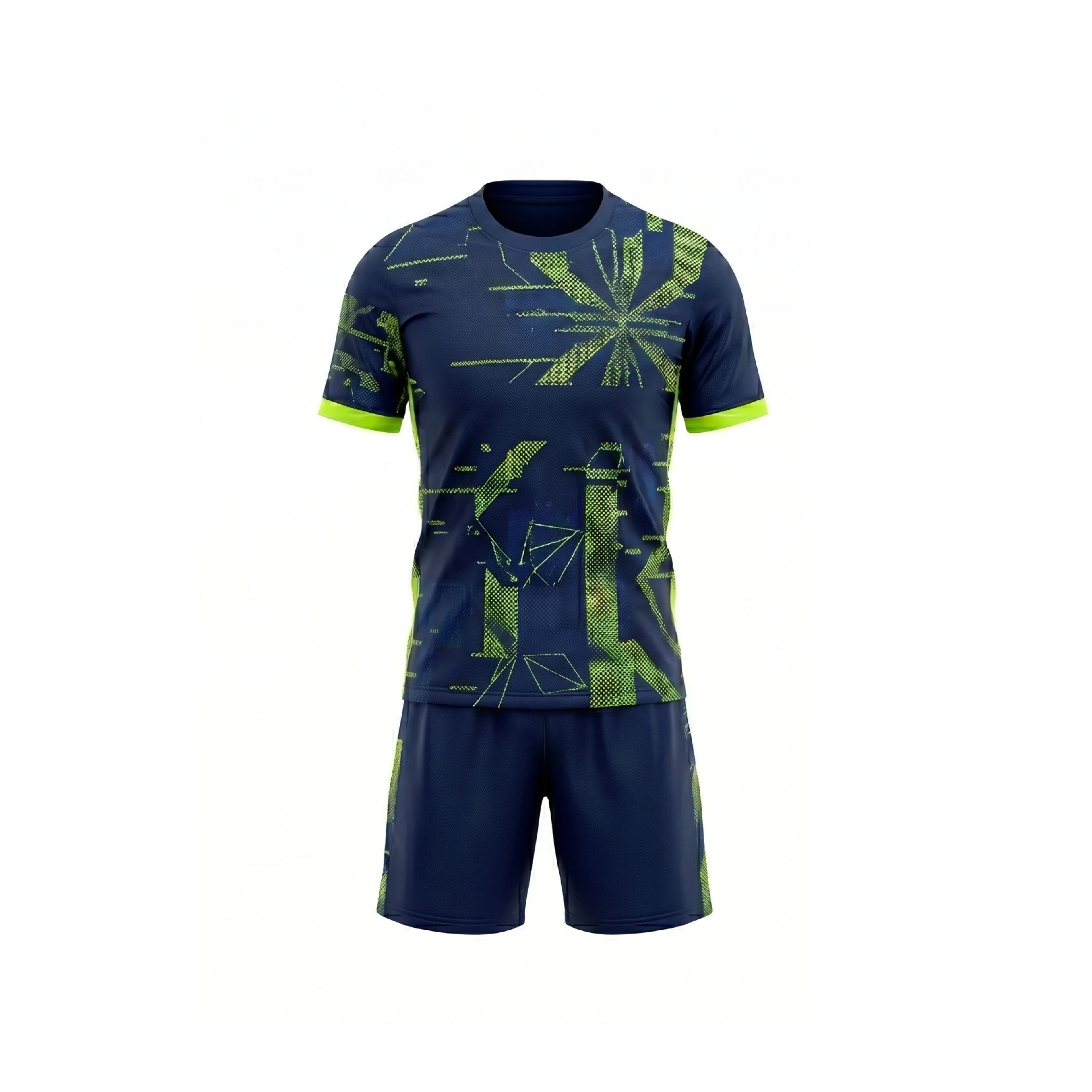 Navy & Neon Green Abstract Pattern Soccer Uniform Set
