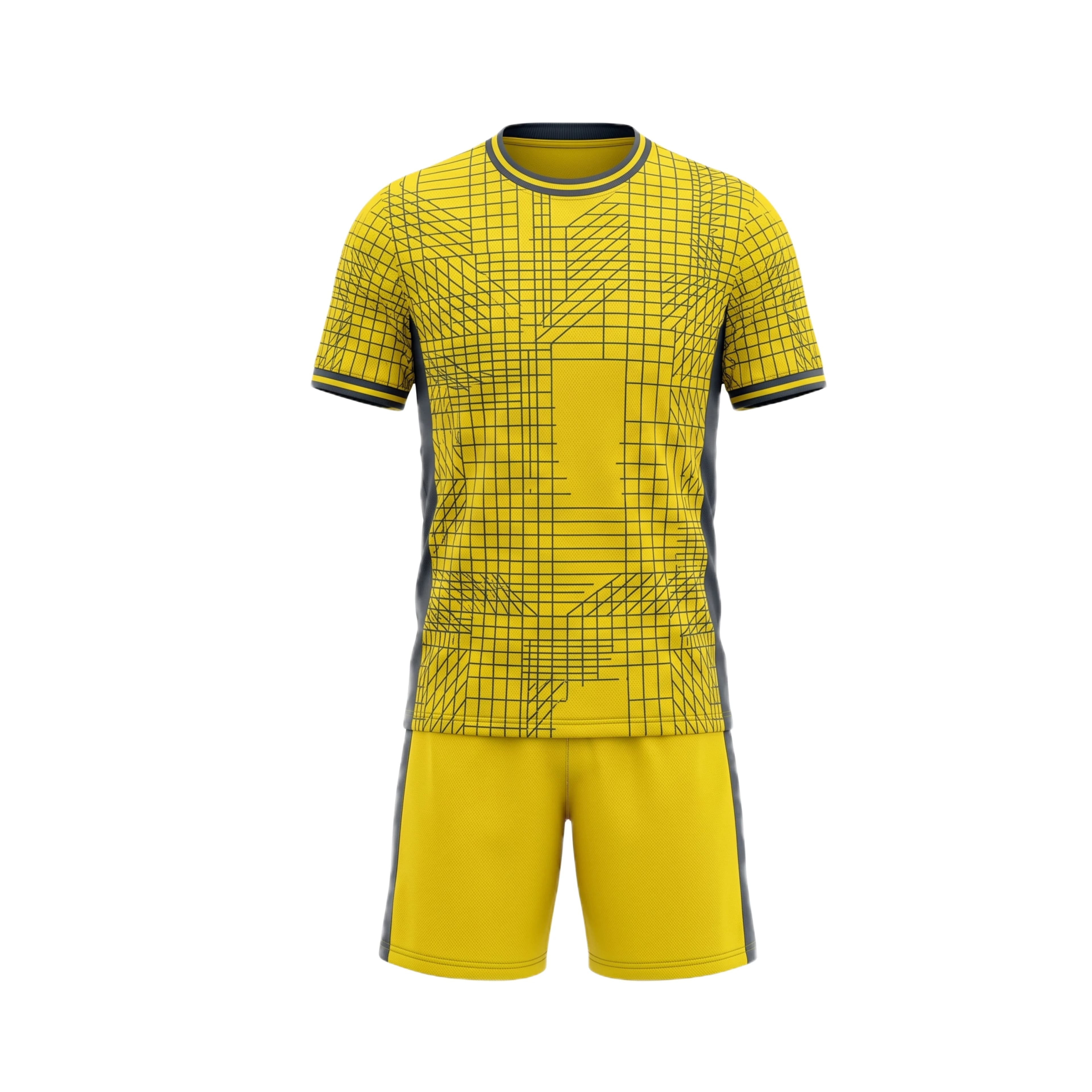 Yellow Black Grid Pattern Soccer Jersey & Shorts Set