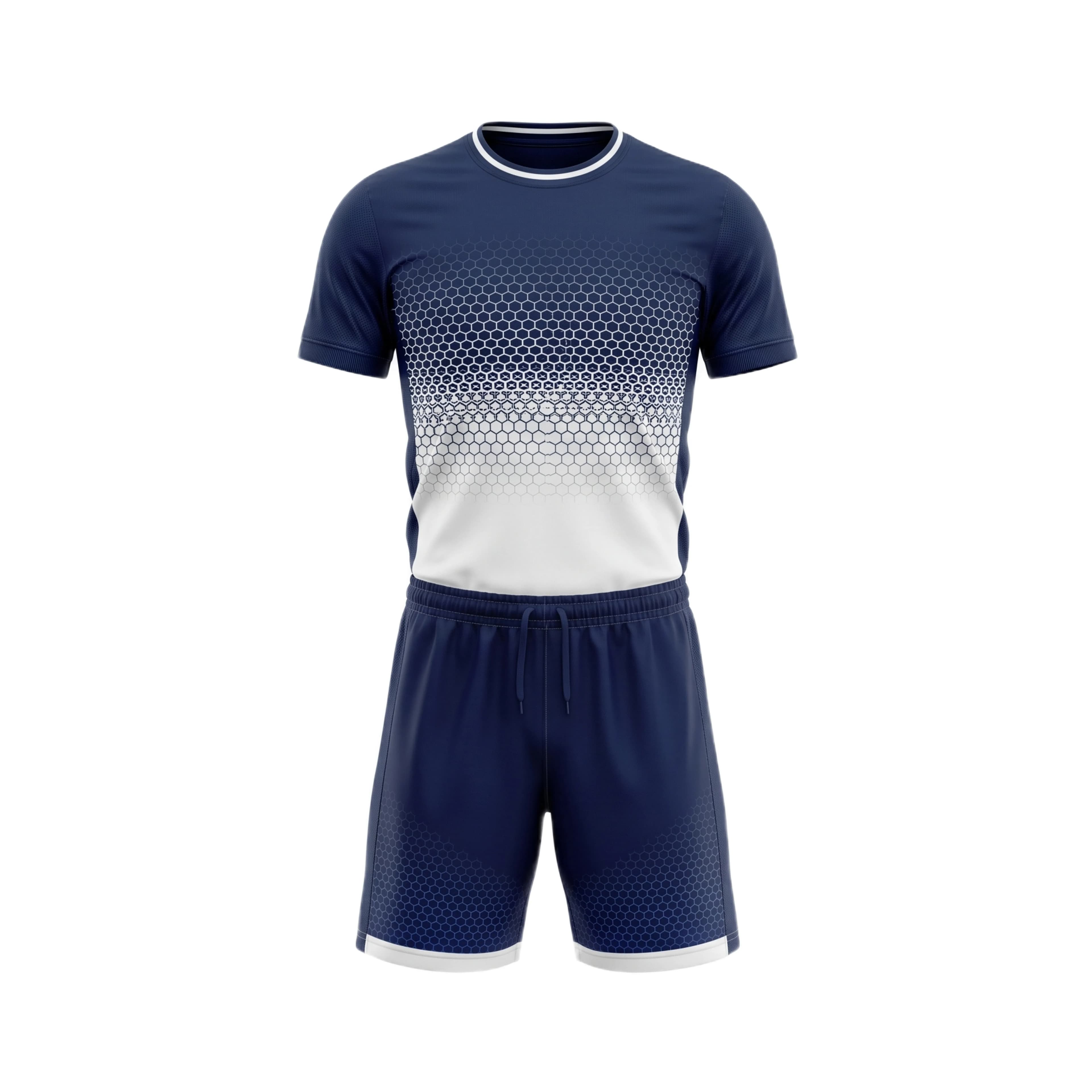 Navy & White Hexagon Gradient Soccer Jersey & Shorts Set