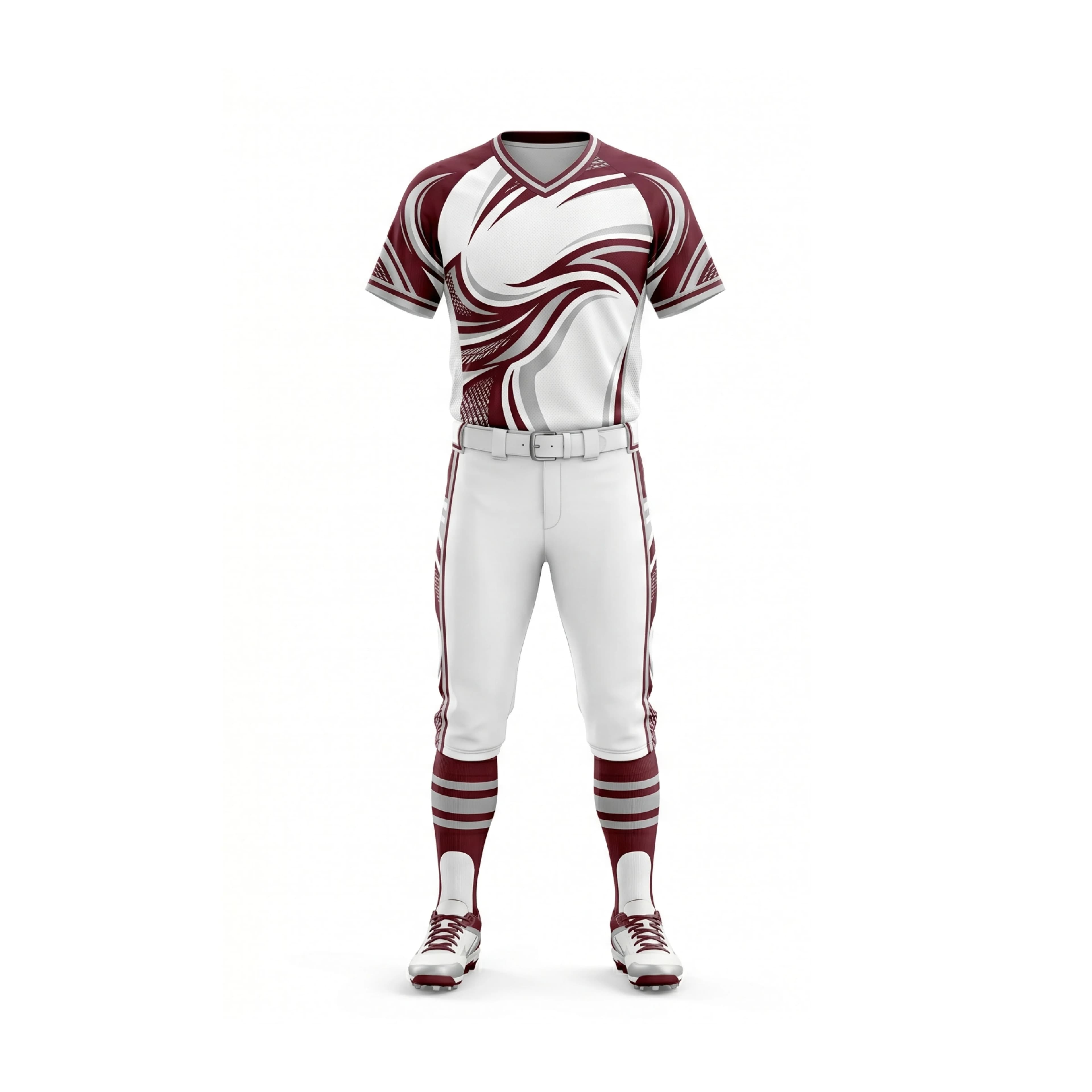 Maroon and White Swirl Softball Uniform Set