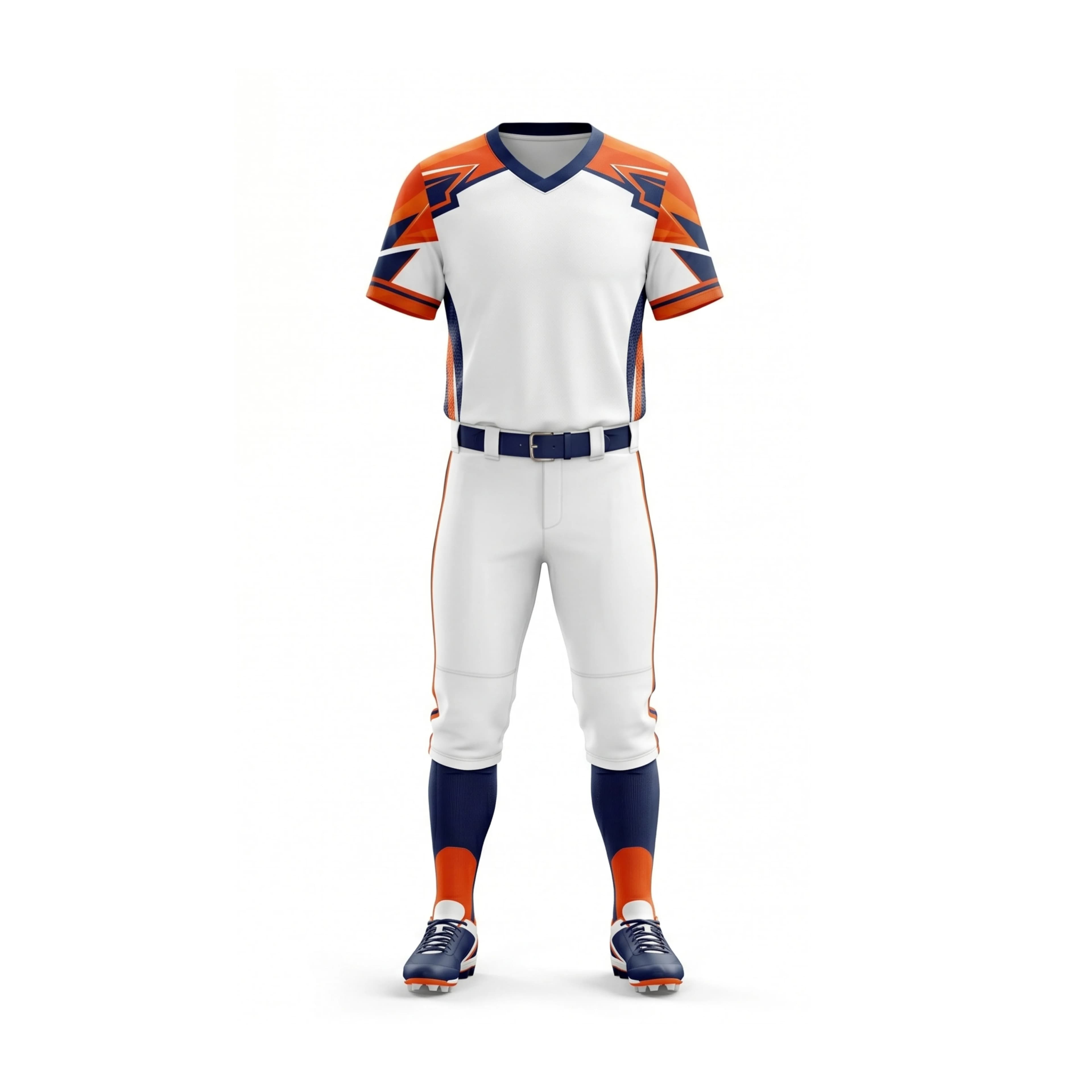 White, Navy & Orange Softball Uniform with Contrasting Sleeves