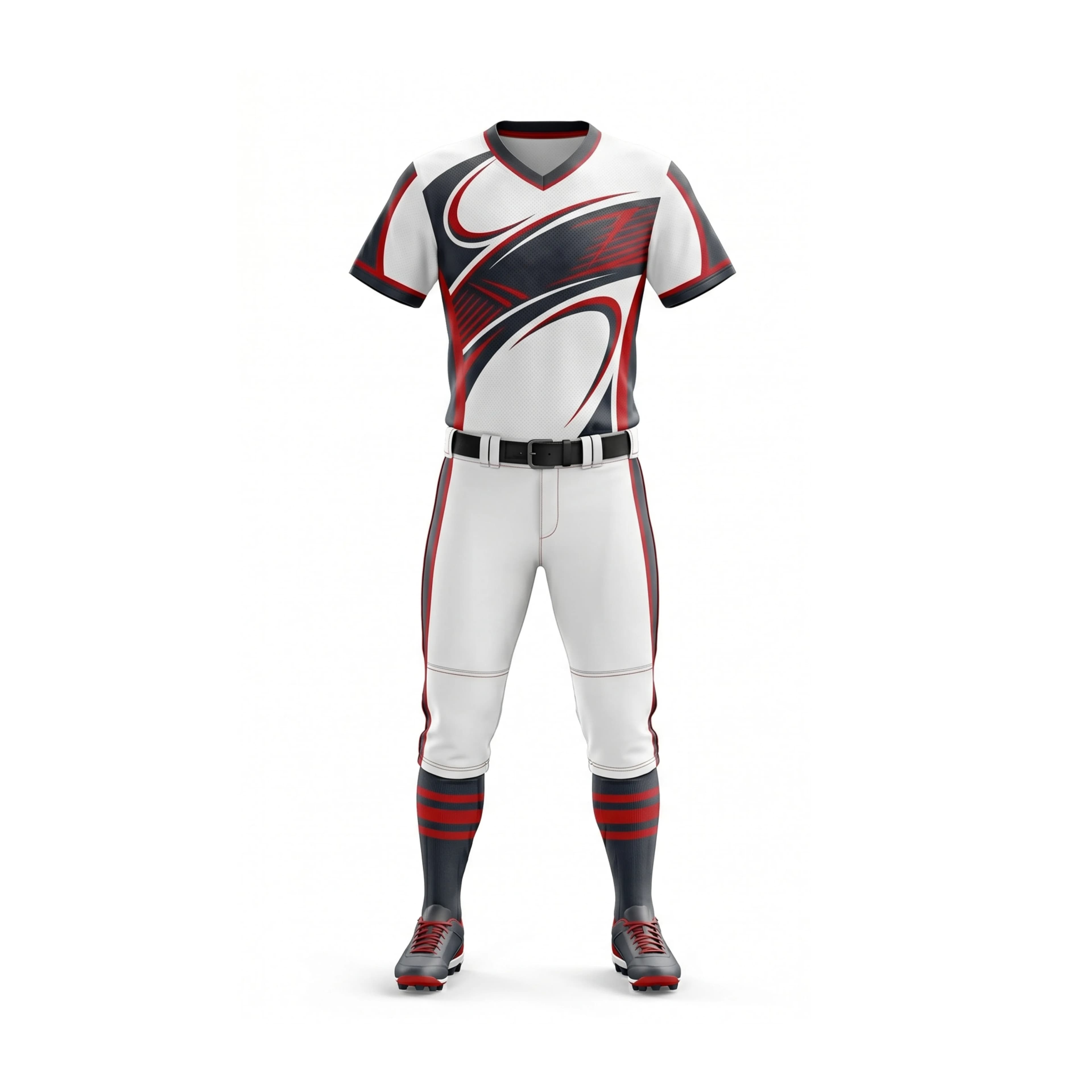 White, Red, and Black Swirl Pattern Softball Uniform