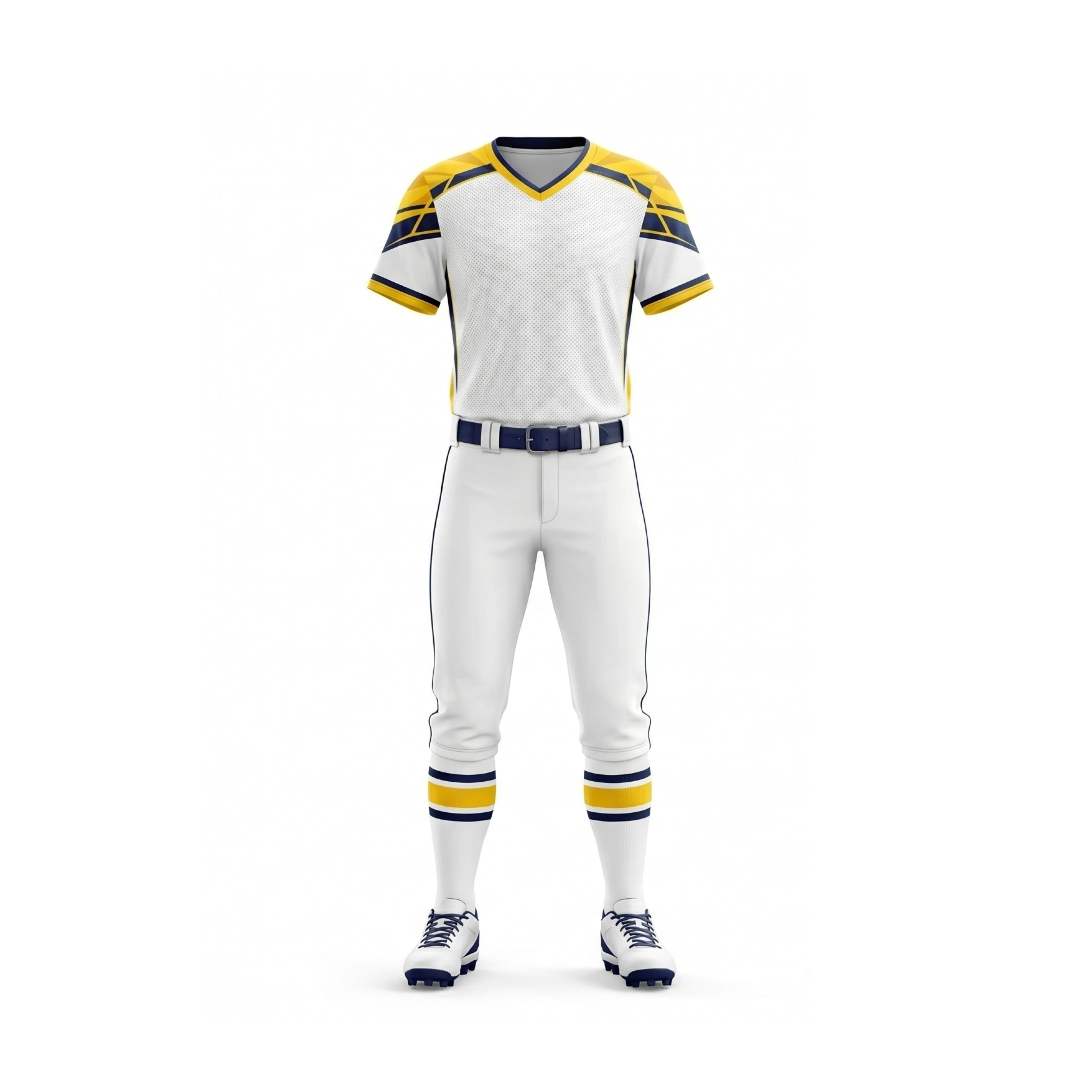 White Softball Uniform with Yellow and Navy Blue Accents