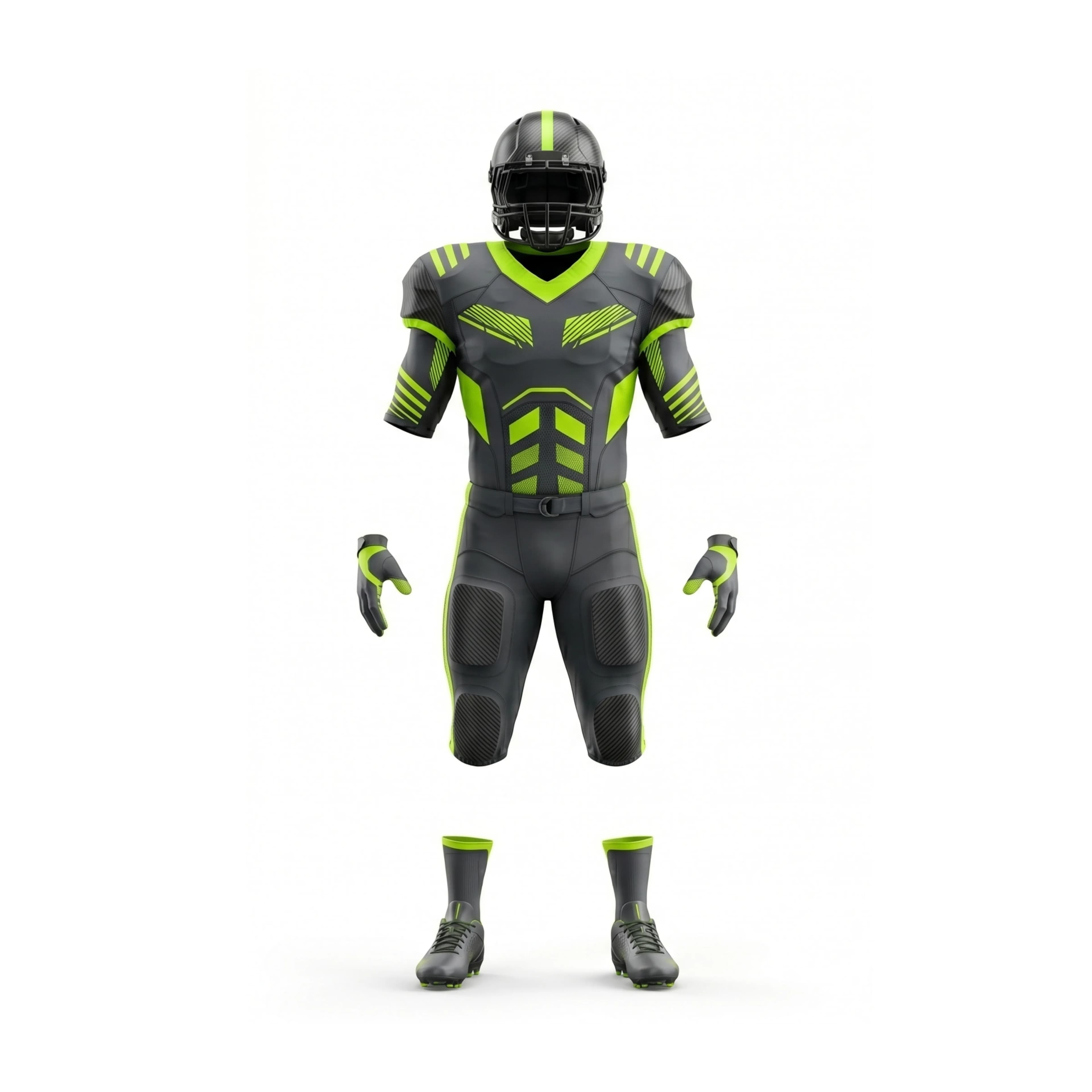Black and Neon Green American Football Uniform Kit with Helmet