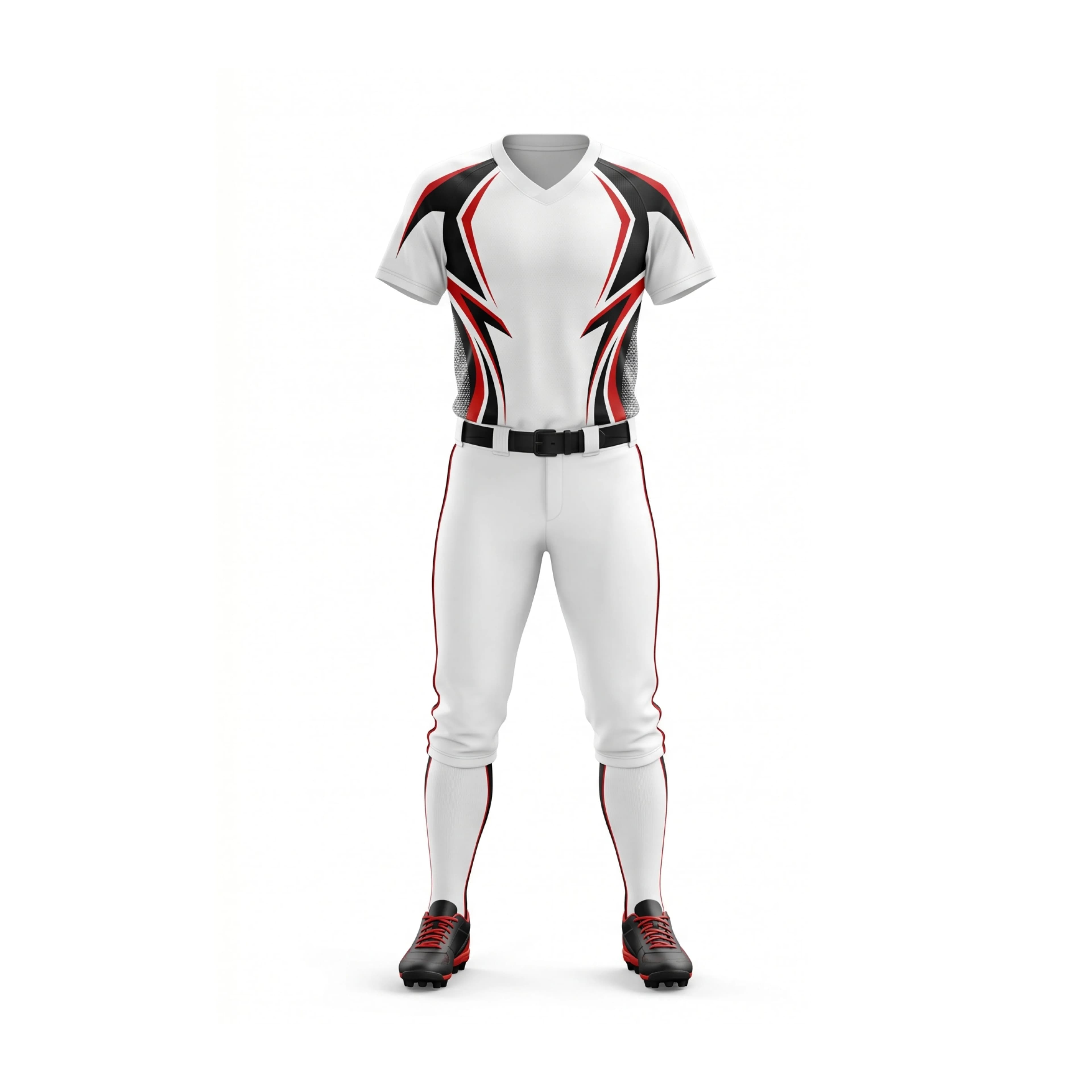 White, Black & Red Dynamic V-Neck Softball Uniform Set