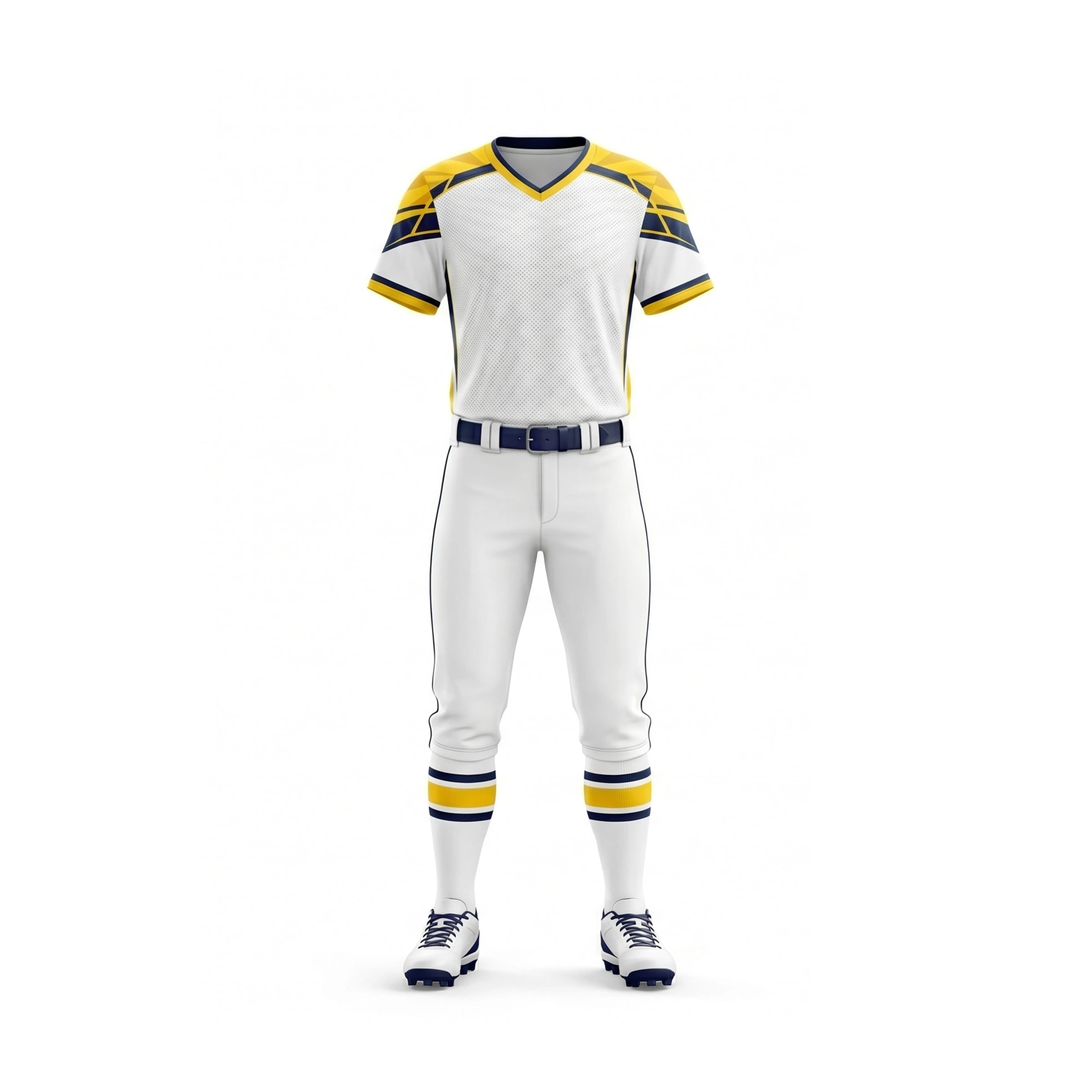 White, Yellow & Navy V-Neck Softball Jersey & Pant Uniform Set