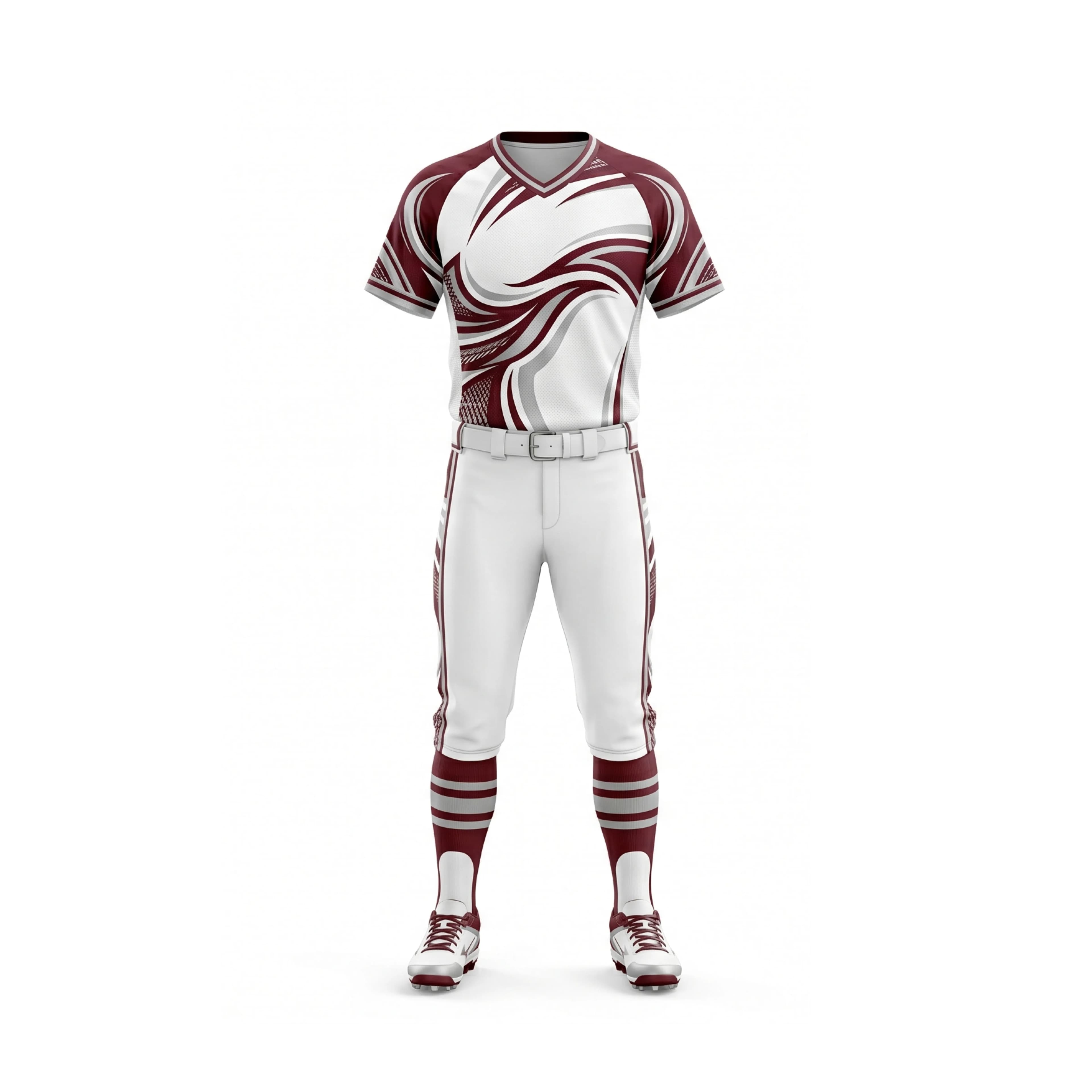 Maroon and White Swirl Softball Uniform Set