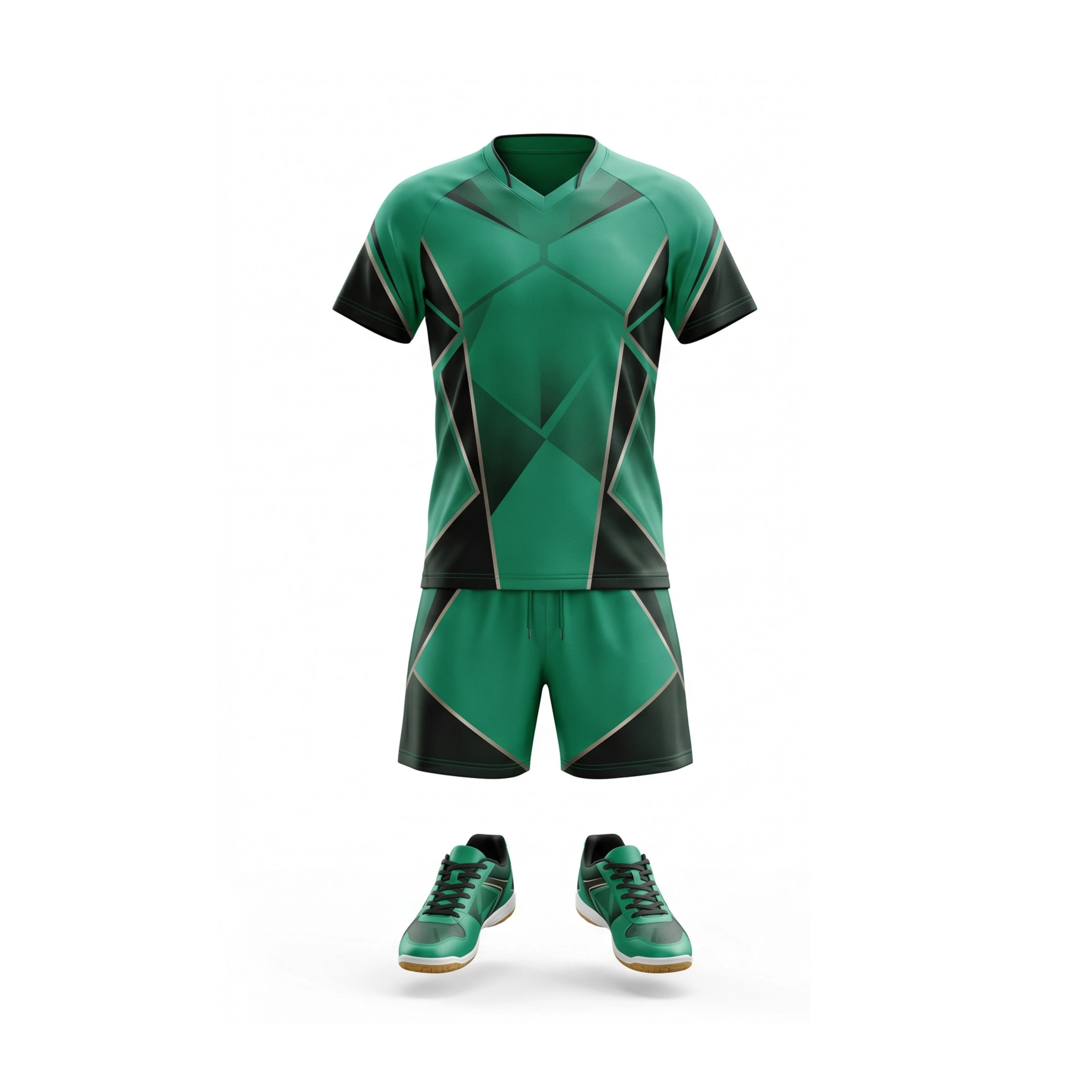 Emerald Green & Black Geometric Table Tennis Uniform Set
