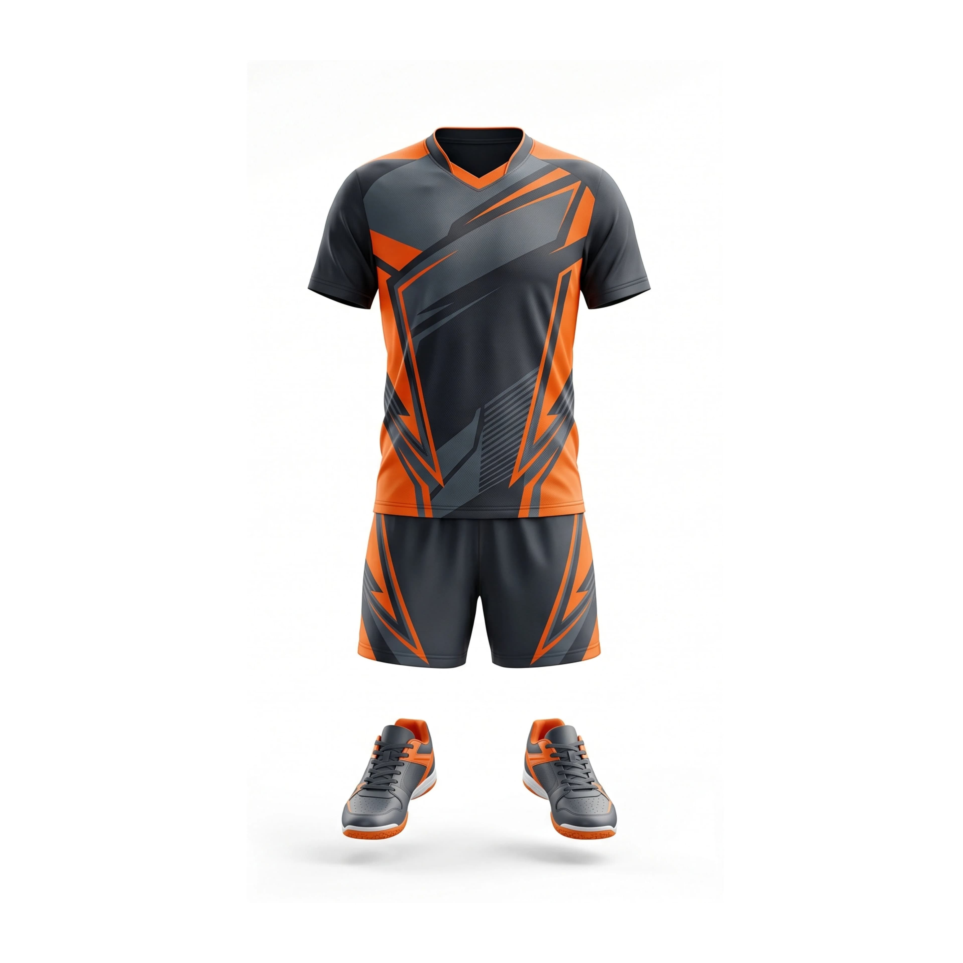 Black & Orange Geometric Table Tennis Uniform Set with Cleats