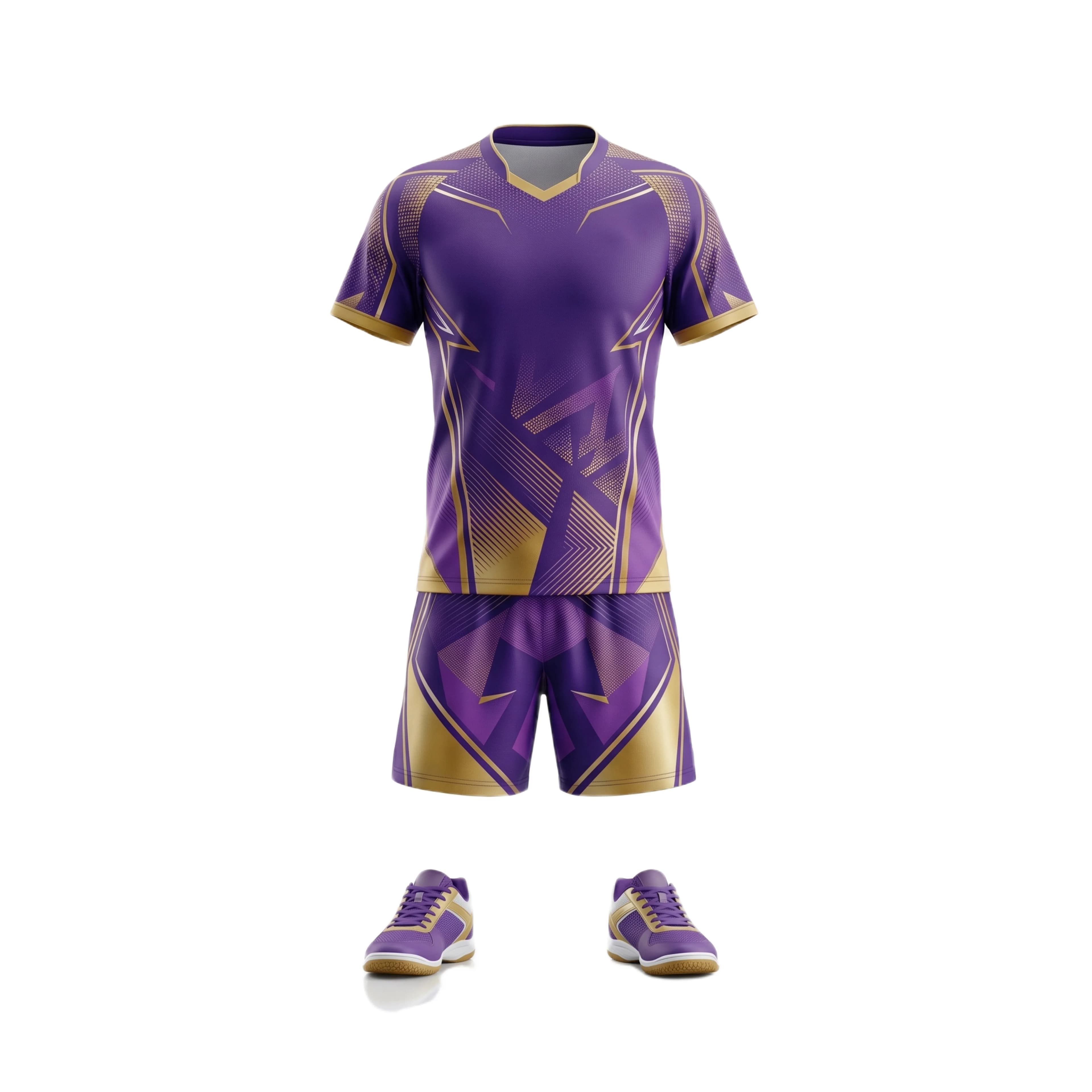 Purple and Gold Table Tennis Uniform Set with Matching Shoes