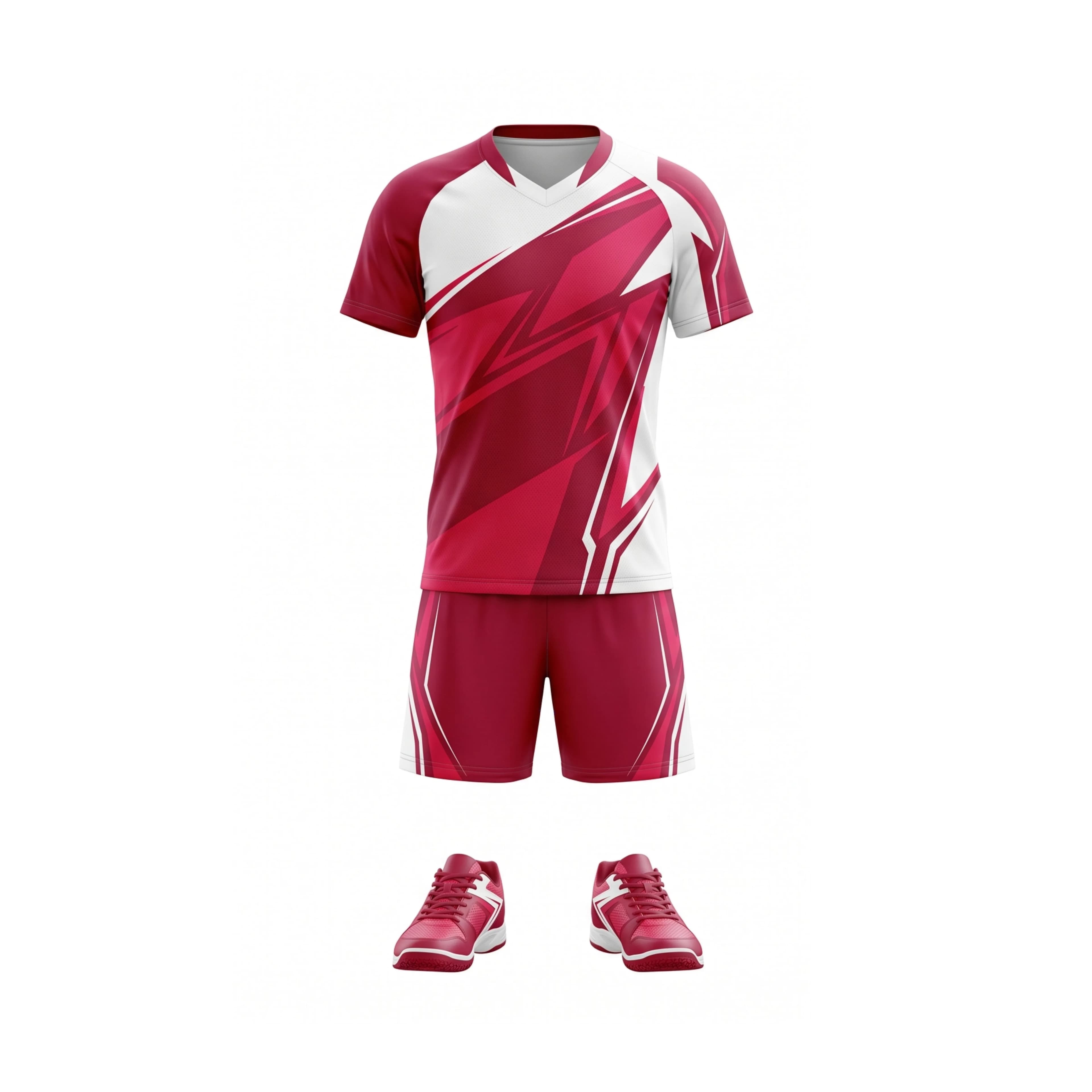 Red & White Diagonal Stripe Table Tennis Uniform Set with Shoes