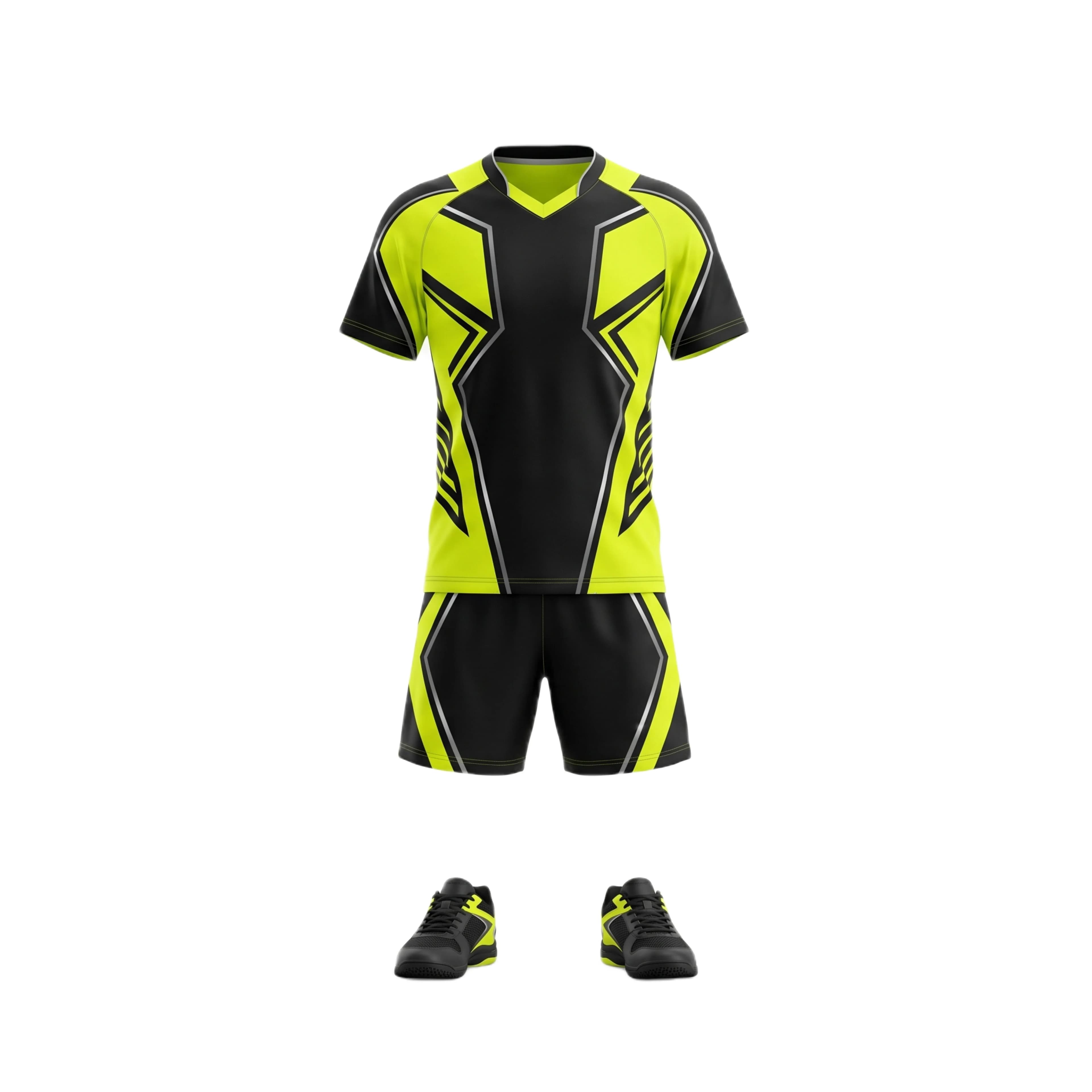 Dynamic Black & Neon Yellow Geometric Table Tennis Uniform Set