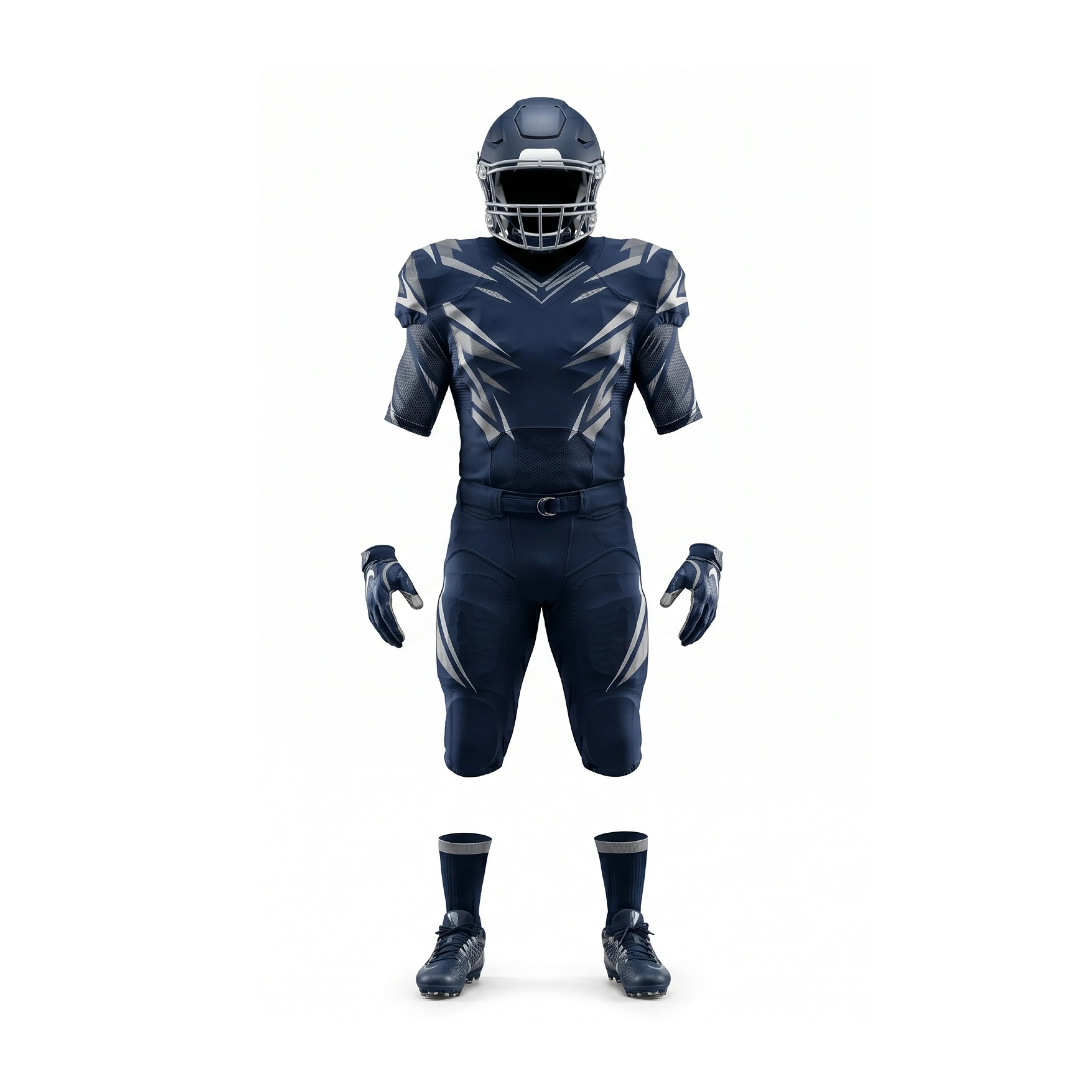 Navy Blue & Silver Geometric Pattern Football Uniform Set